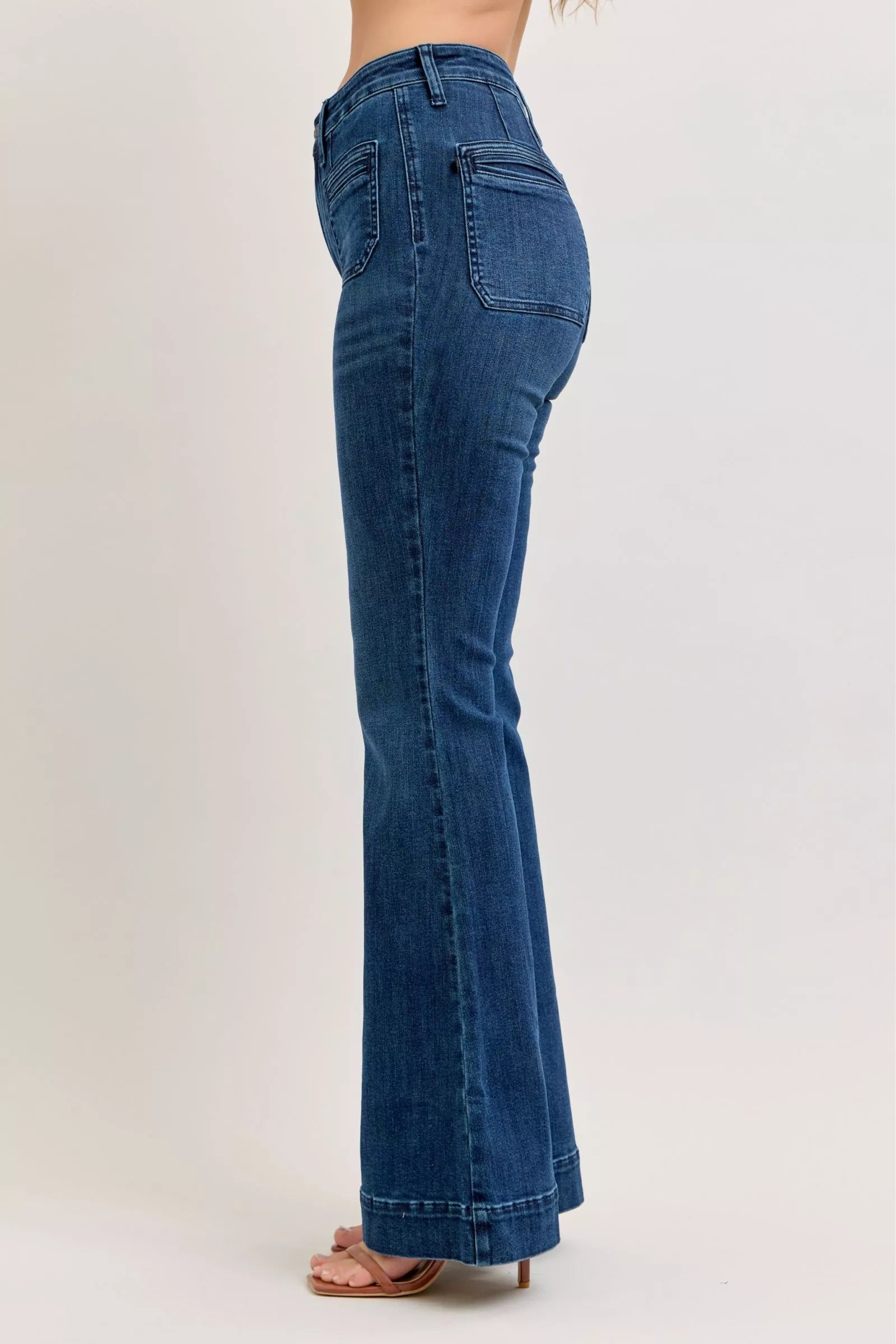 High-Waisted Flare Jeans with Front Pockets - Premium variable from Tooksie - Just $68.99! Shop now at Tooksie