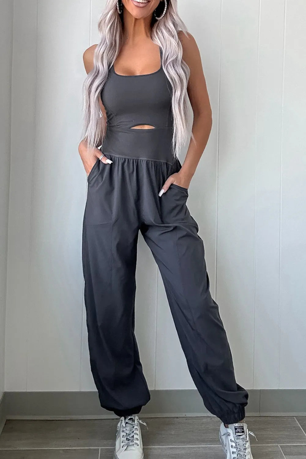 Cutout Square Neck Yoga Jumpsuit - Premium variable from Tooksie - Just $48.99! Shop now at Tooksie