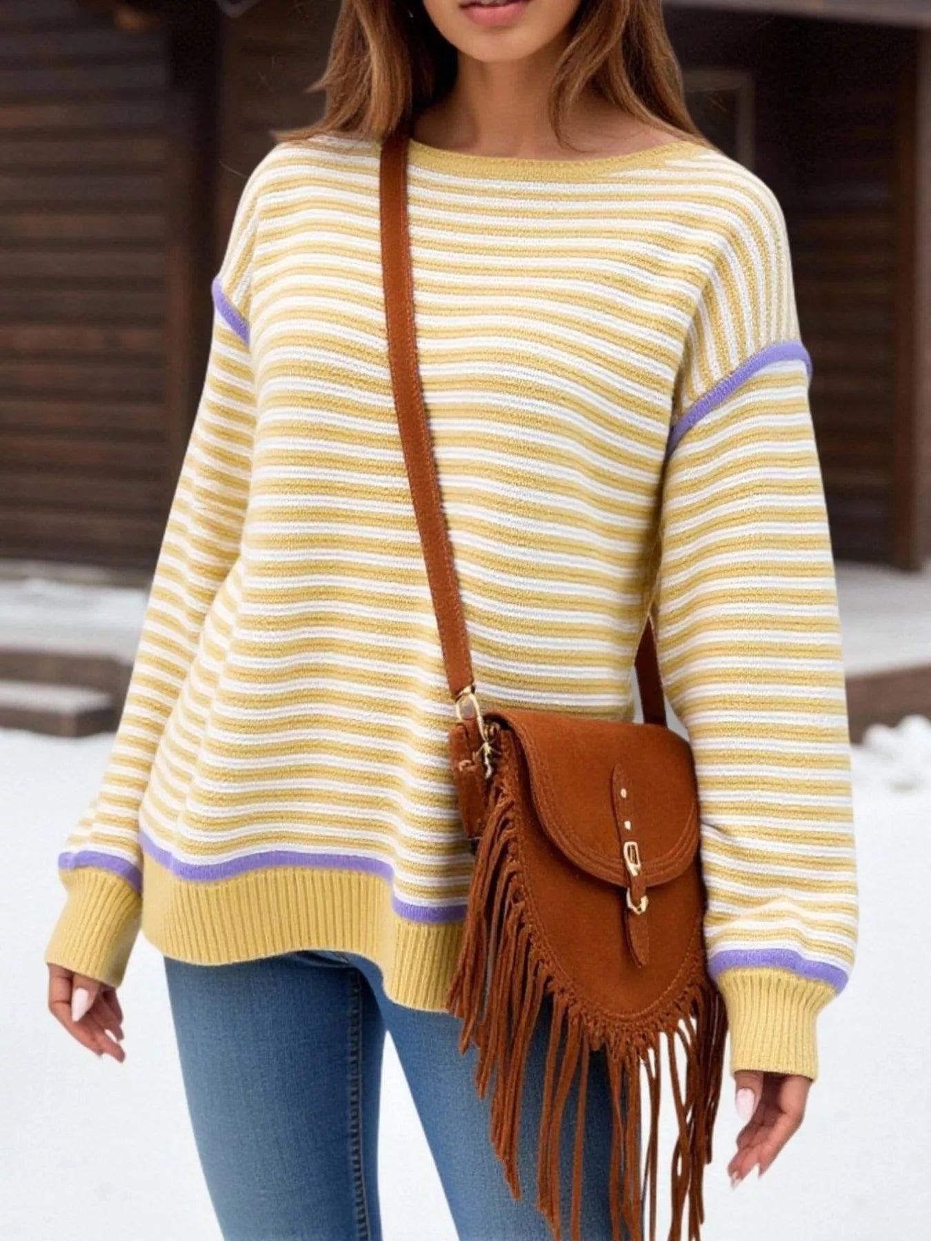 Striped Crew Neck Sweater - Premium variable from Tooksie - Just $43.99! Shop now at Tooksie