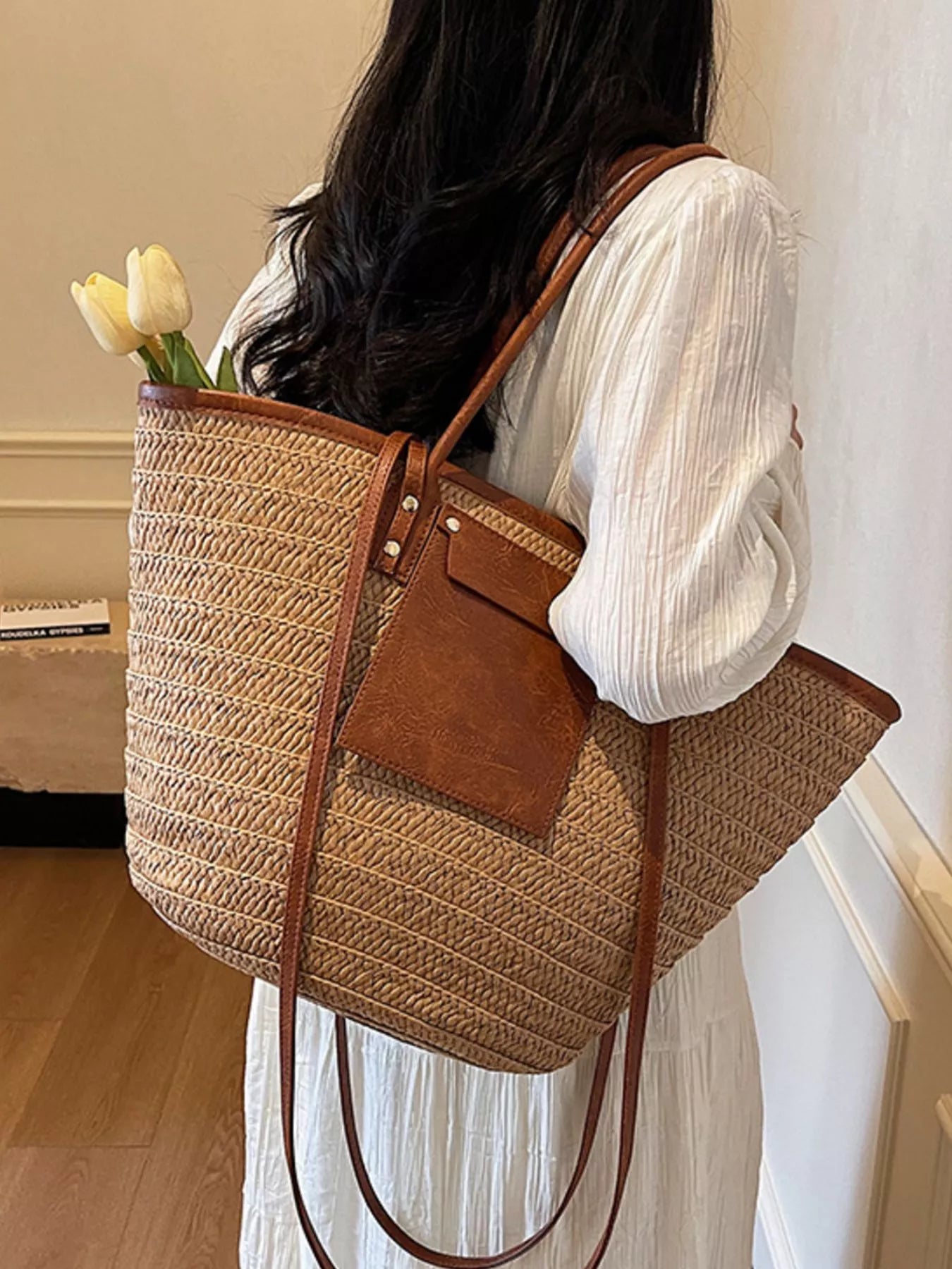Straw Woven Shoulder Bag - Premium simple from Tooksie - Just $36.99! Shop now at Tooksie