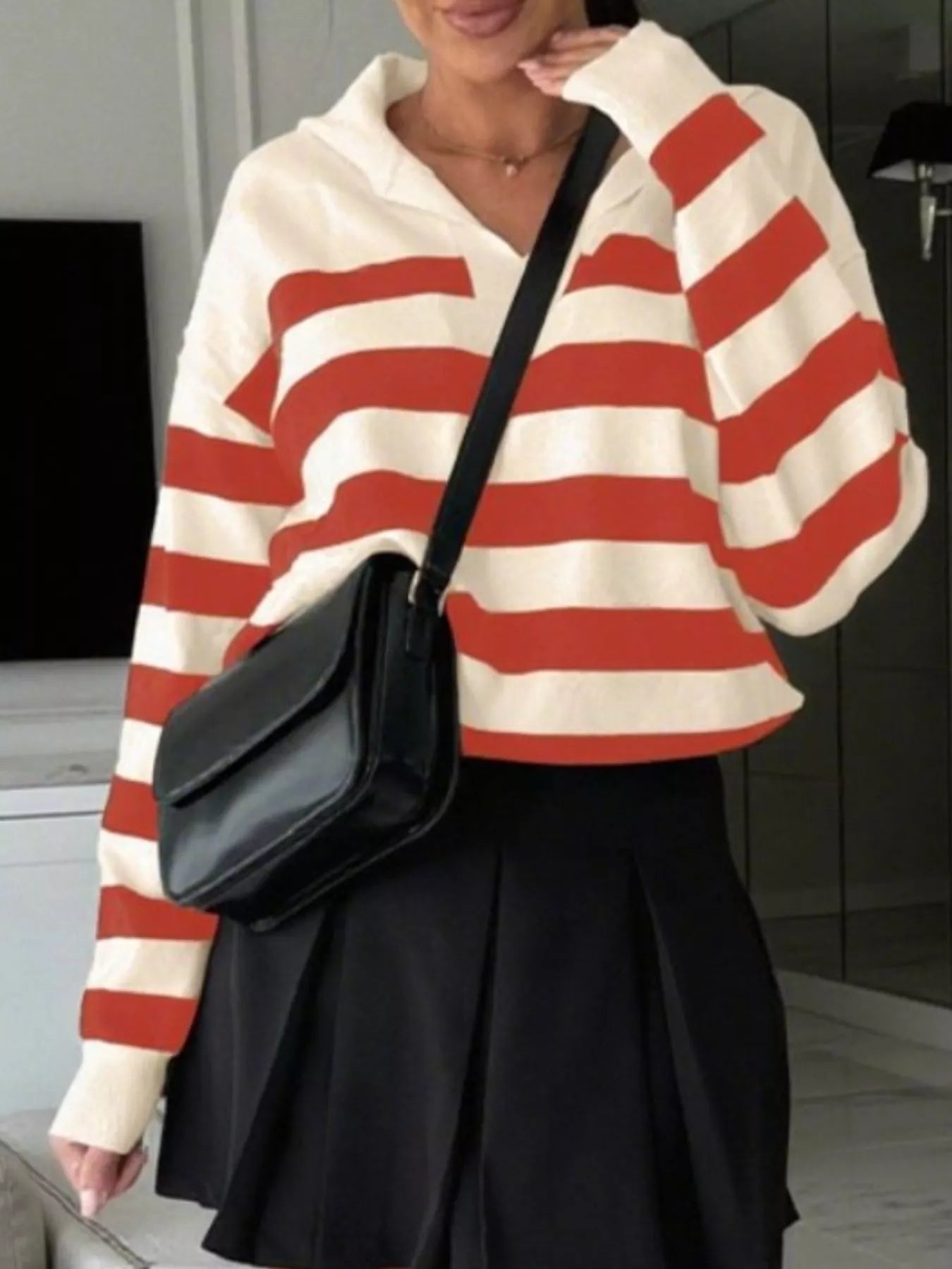 Striped Dropped Shoulder Sweater - Premium variable from Tooksie - Just $48.99! Shop now at Tooksie