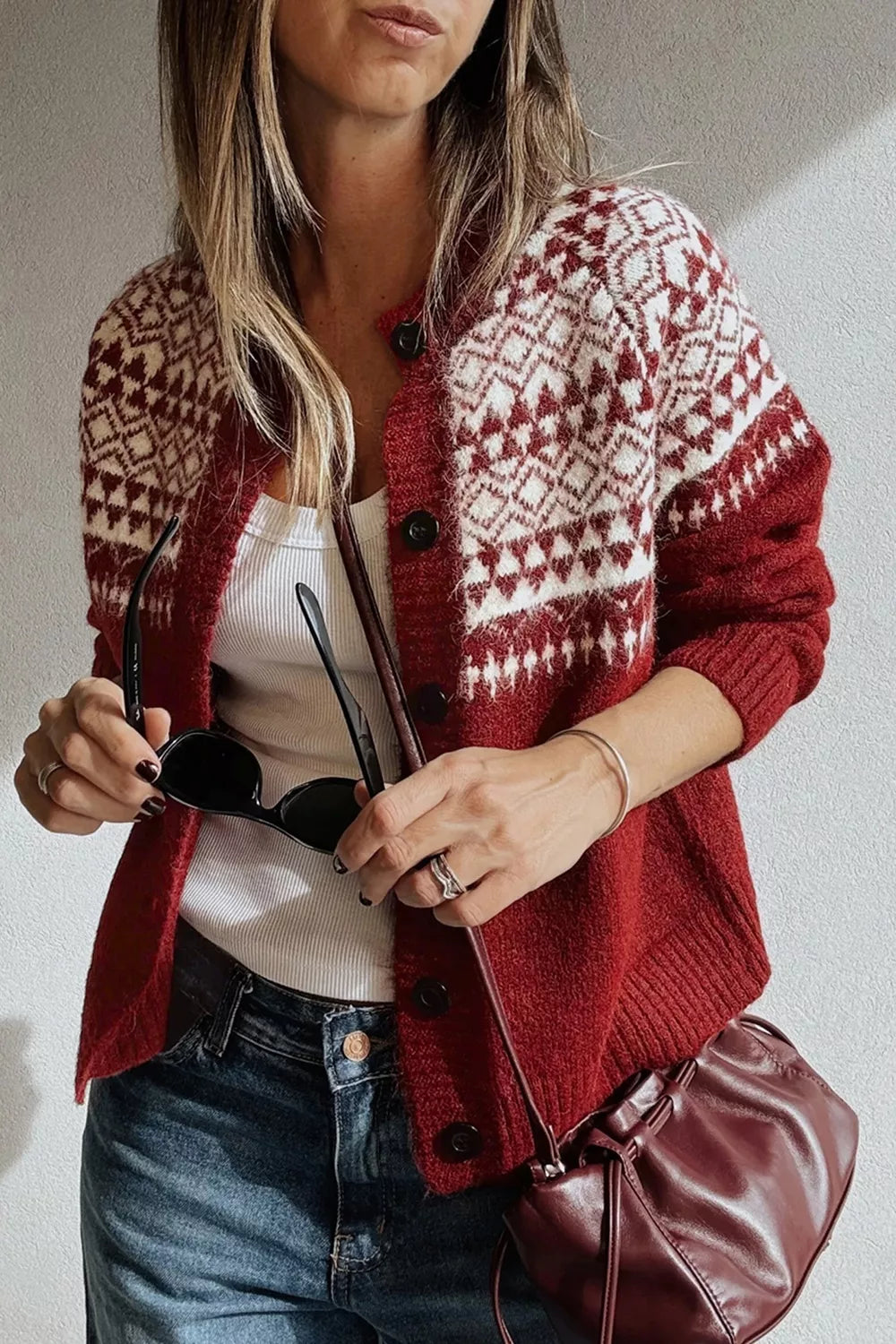 Fair Isle Button Front Cardigan - Premium variable from Tooksie - Just $61.99! Shop now at Tooksie