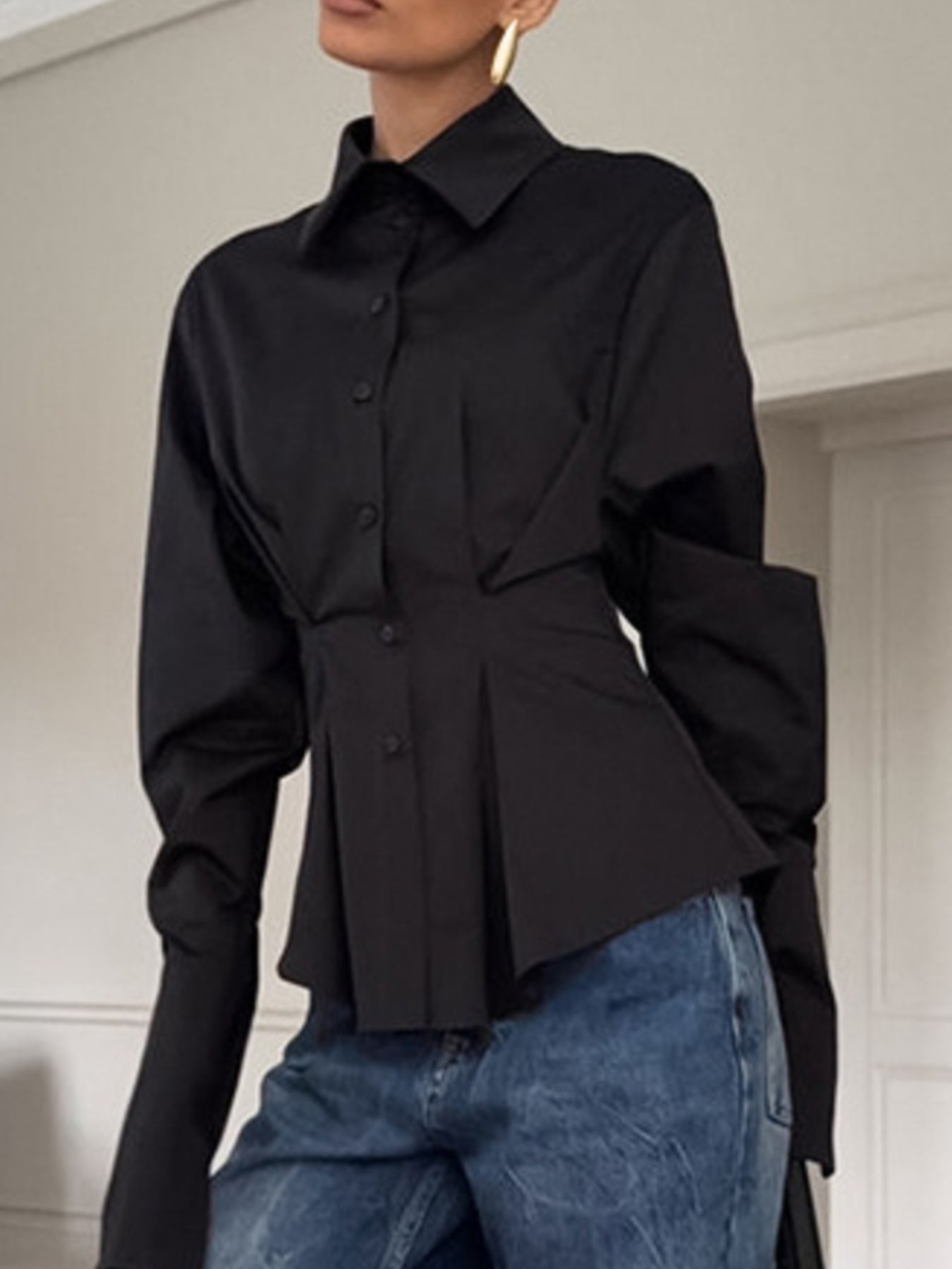 Button Up Cuff Detail Shirt - Premium variable from Tooksie - Just $46.99! Shop now at Tooksie