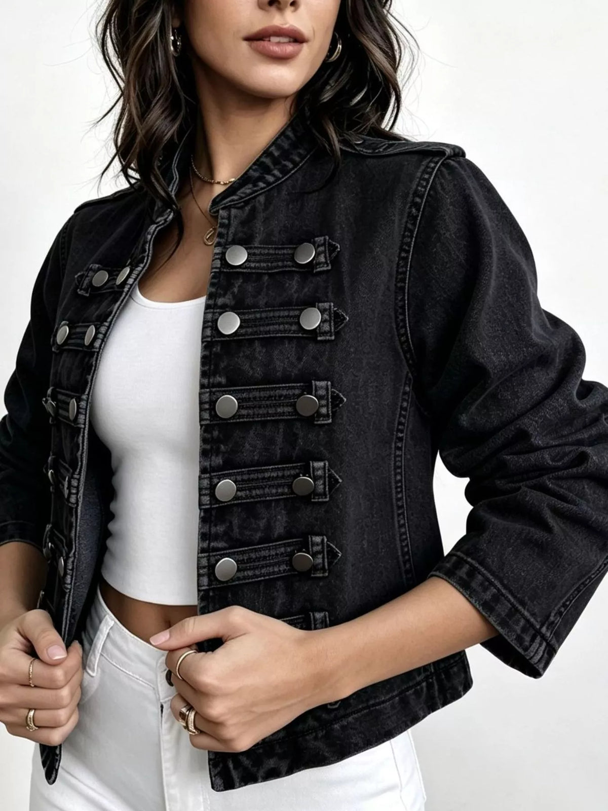 Washed Denim Military Inspired Jacket - Premium variable from Tooksie - Just $78.99! Shop now at Tooksie