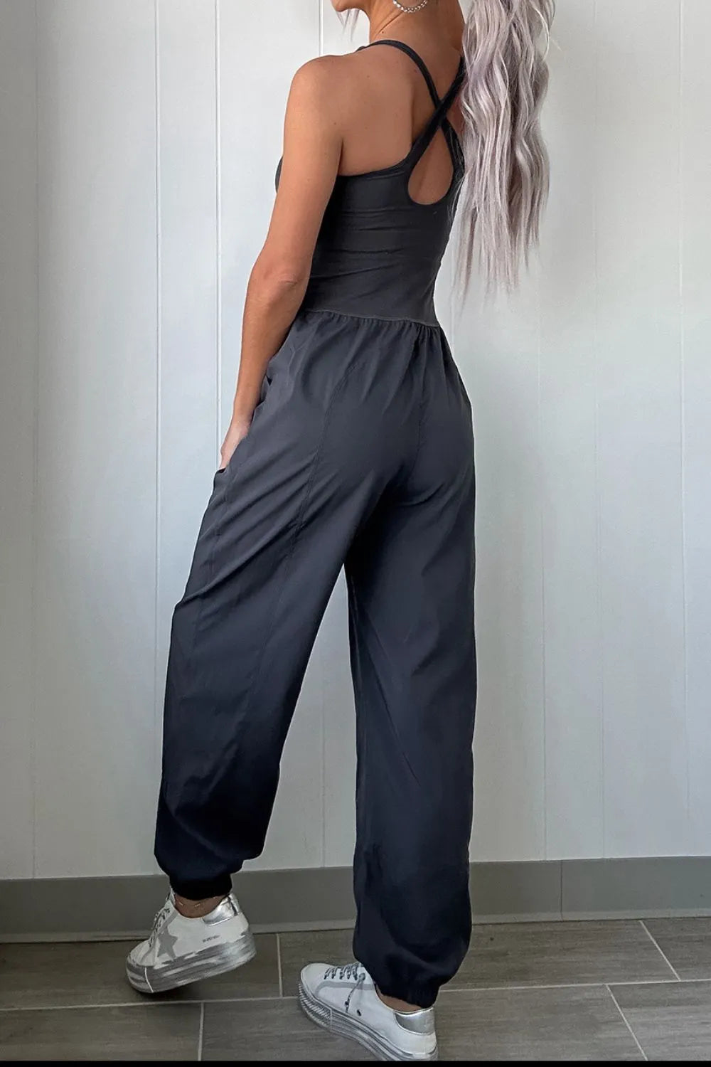 Cutout Square Neck Yoga Jumpsuit - Premium variable from Tooksie - Just $48.99! Shop now at Tooksie