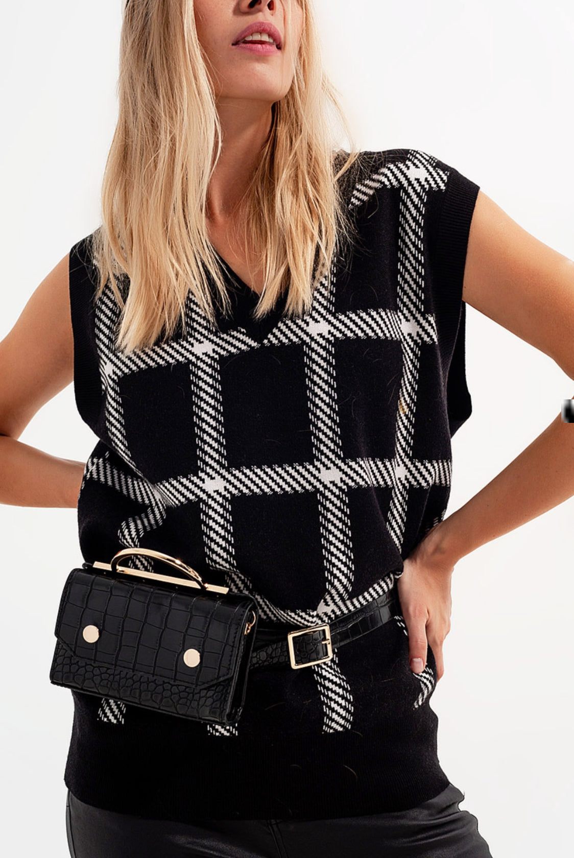 Black & White Knitted Sweater Vest - Premium variable from Tooksie - Just $42.99! Shop now at Tooksie