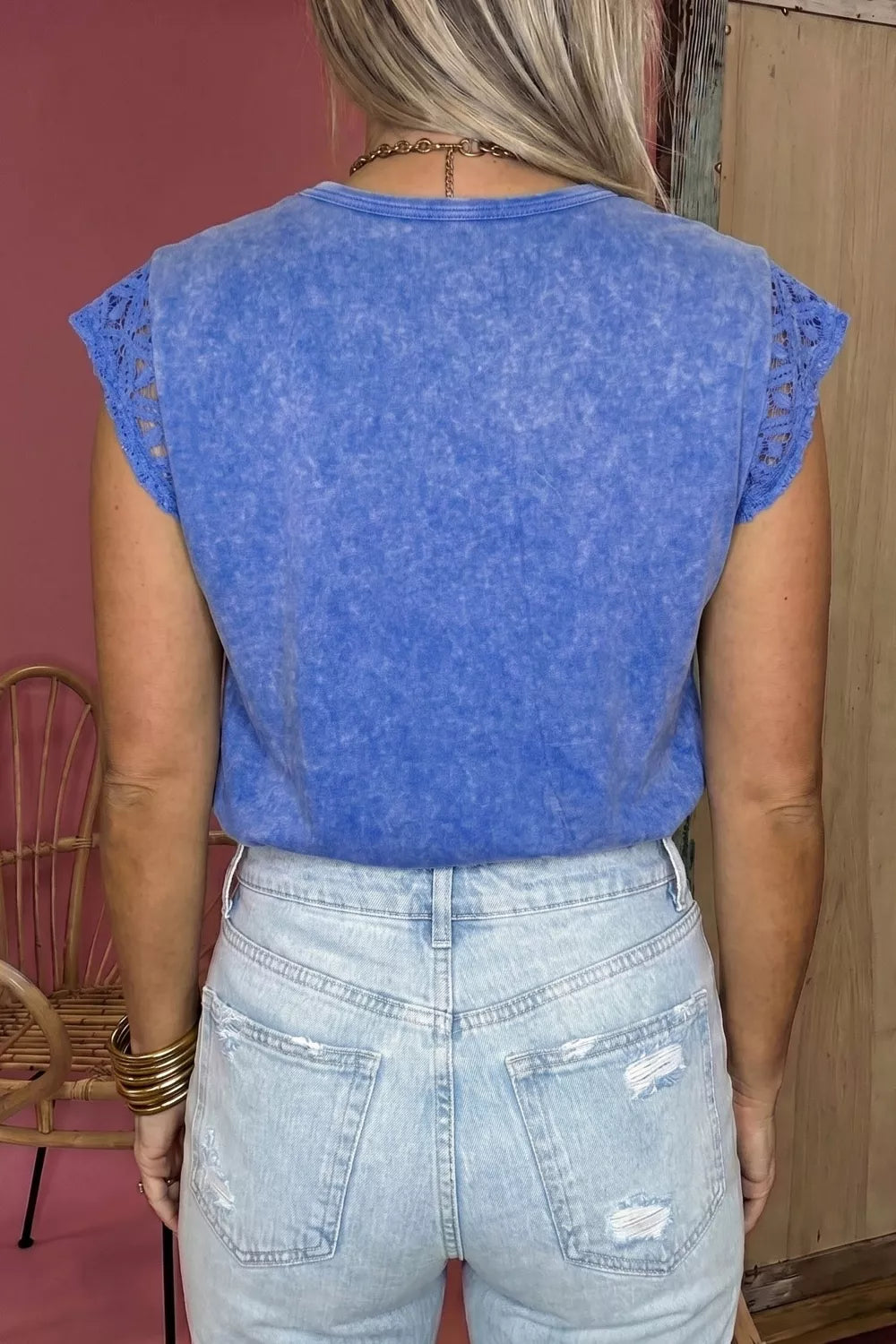 Mineral Wash Raw Seam Lace Sleeve Tee - Premium variable from Tooksie - Just $38.99! Shop now at Tooksie