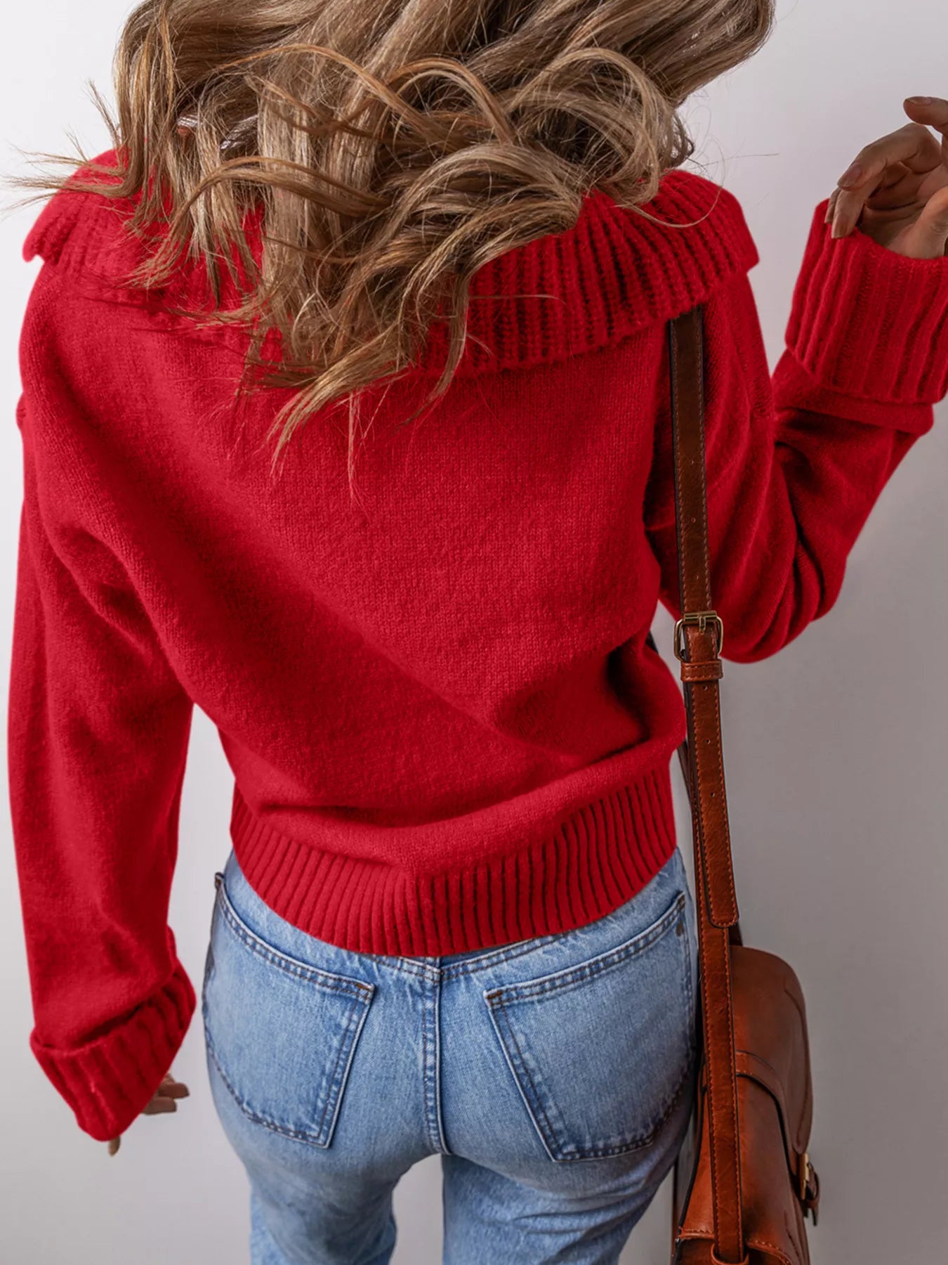 Collared V Neck Ribbed Edge Sweater - Premium variable from Tooksie - Just $44.99! Shop now at Tooksie