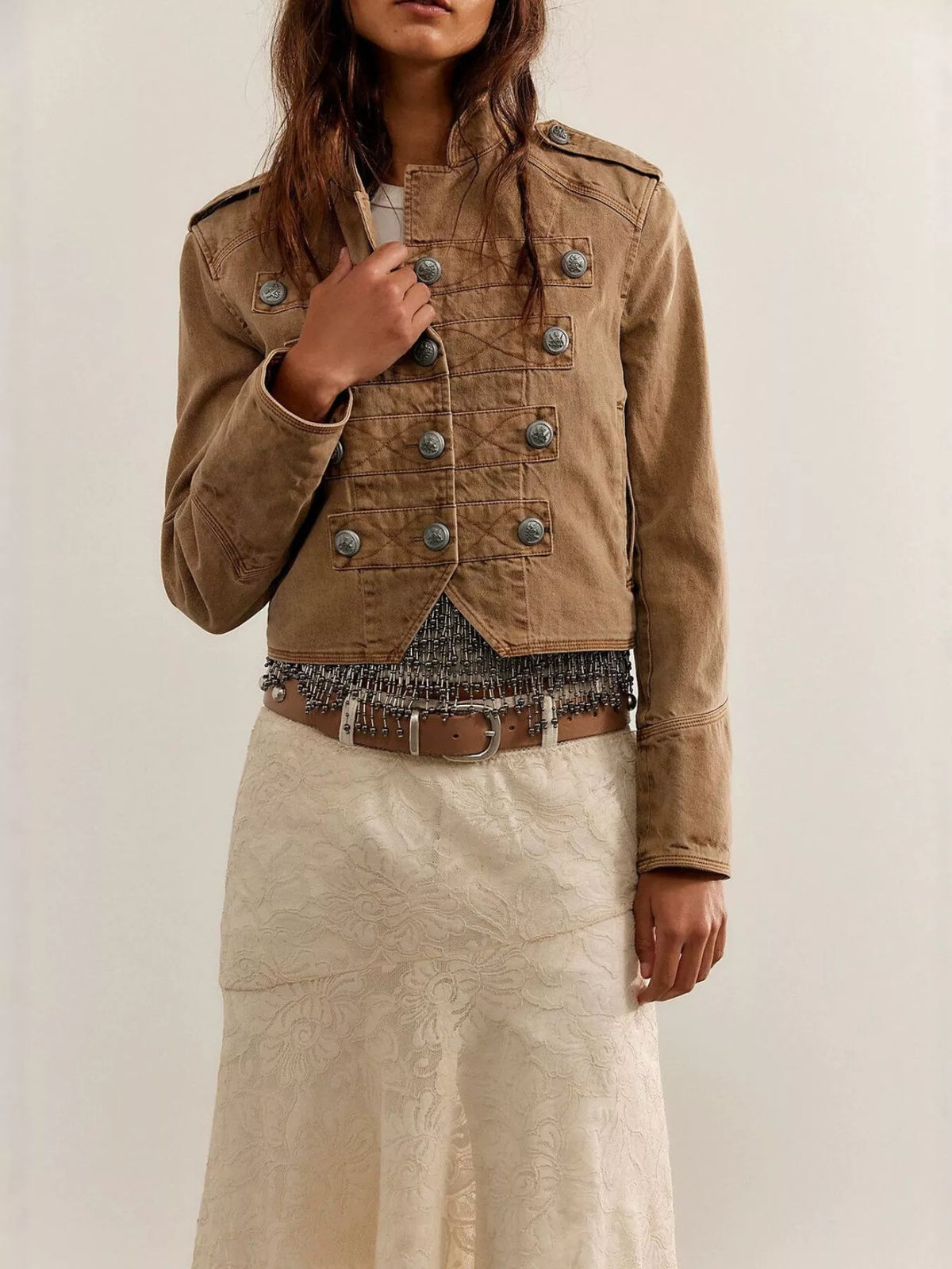 Cropped Military-Inspired Jacket - Premium variable from Tooksie - Just $81.99! Shop now at Tooksie