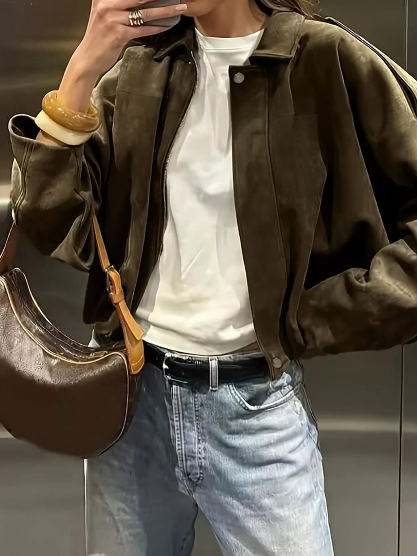 Suede Inspired Cropped Bomber Jacket - Premium variable from Tooksie - Just $65.99! Shop now at Tooksie