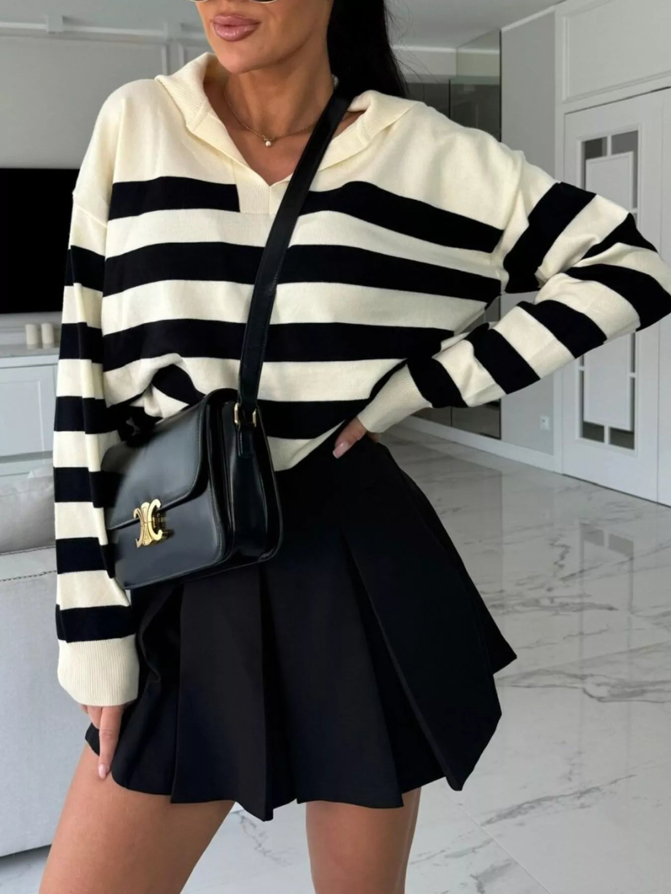 Striped Dropped Shoulder Sweater - Premium variable from Tooksie - Just $48.99! Shop now at Tooksie