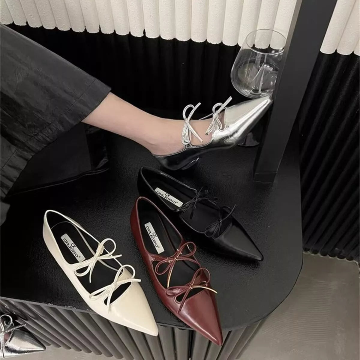Bow Pointed Toe Flats - Premium variable from Tooksie - Just $62.99! Shop now at Tooksie