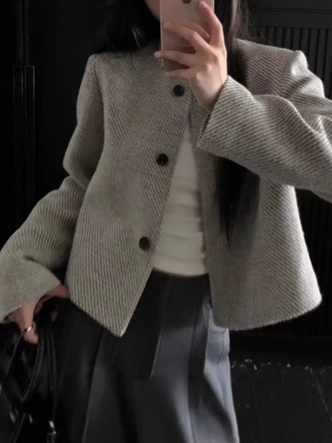 Button Up Tweed Cropped Jacket - Premium variable from Tooksie - Just $38.99! Shop now at Tooksie