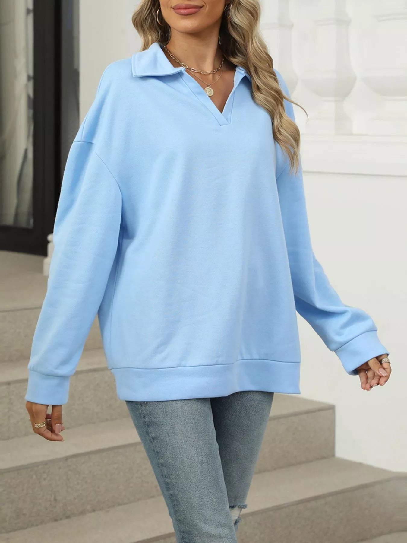 Collared Long Sleeve Sweatshirt - Premium variable from Tooksie - Just $30.99! Shop now at Tooksie