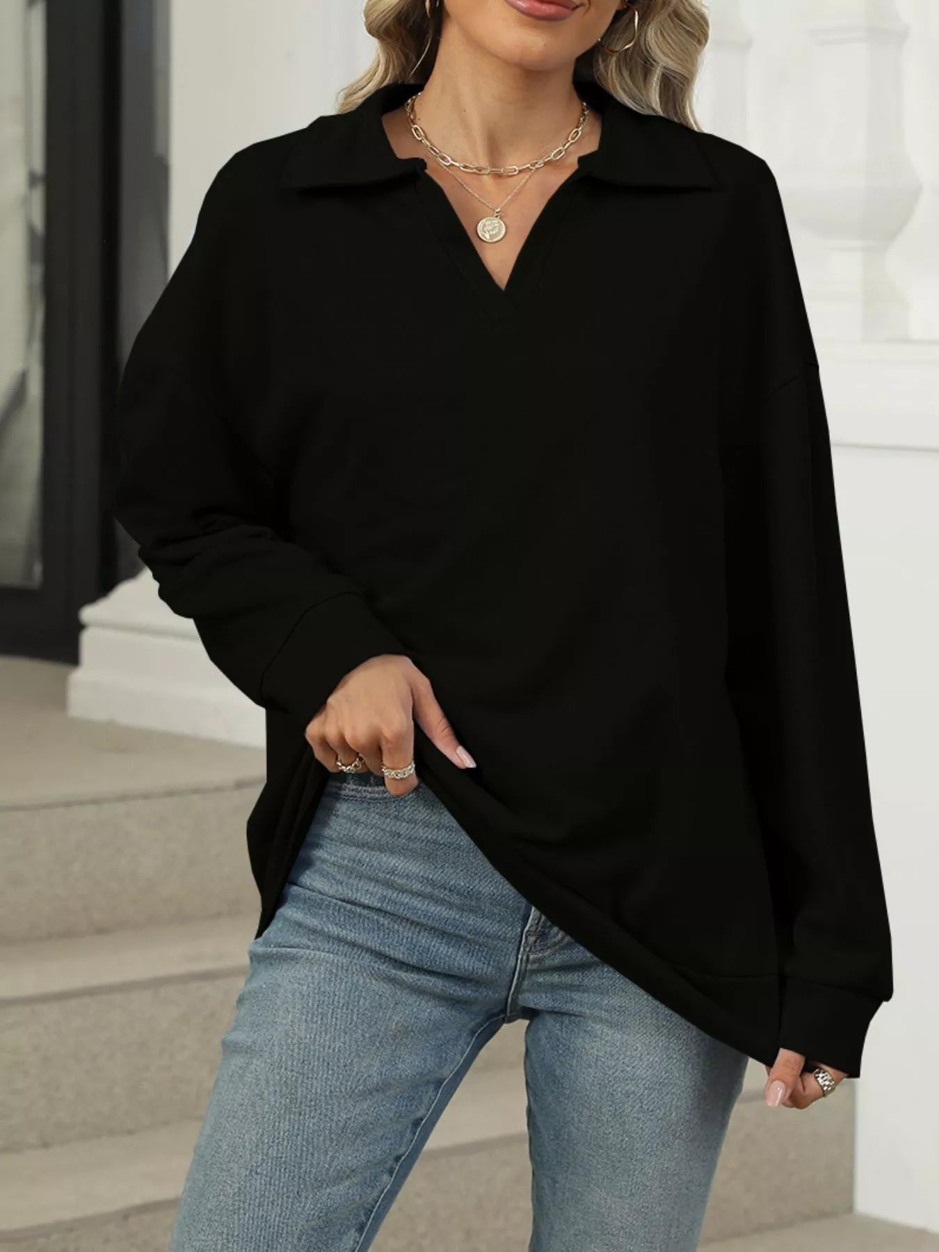 Collared Long Sleeve Sweatshirt - Premium variable from Tooksie - Just $30.99! Shop now at Tooksie