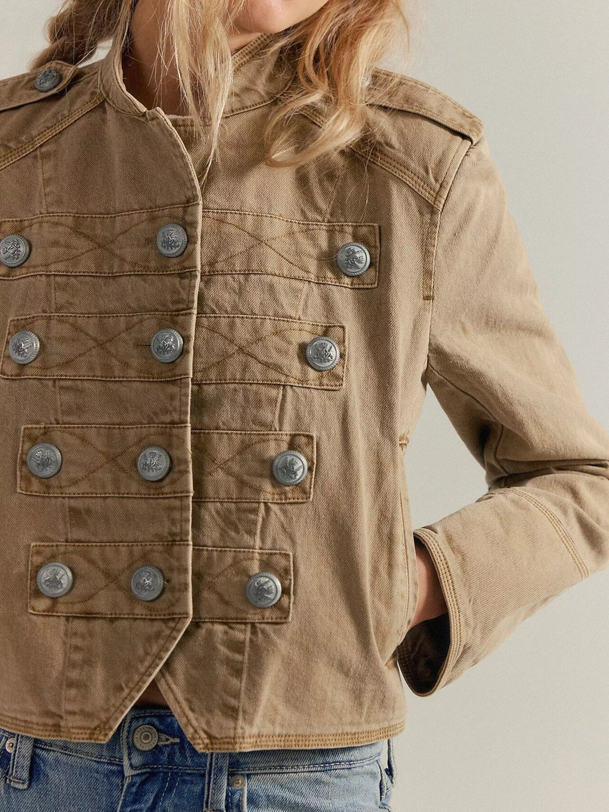 Cropped Military-Inspired Jacket - Premium variable from Tooksie - Just $81.99! Shop now at Tooksie