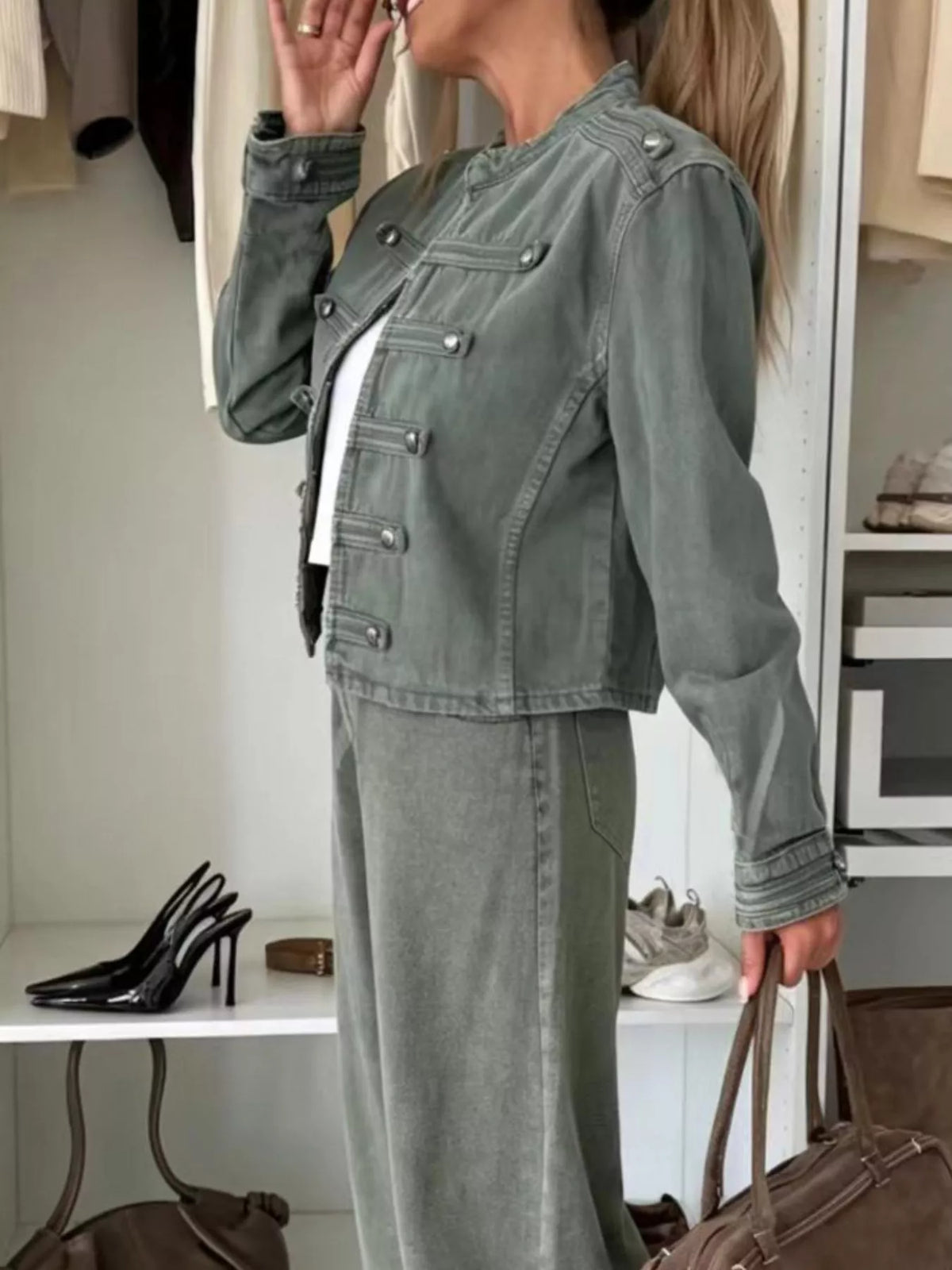 Cropped Denim Military Inspired Jacket - Premium variable from Tooksie - Just $77.99! Shop now at Tooksie