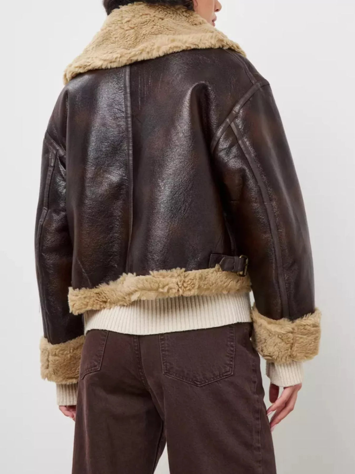 Faux Leather Aviator Jacket with Shearling Trim - Premium variable from Tooksie - Just $120.99! Shop now at Tooksie