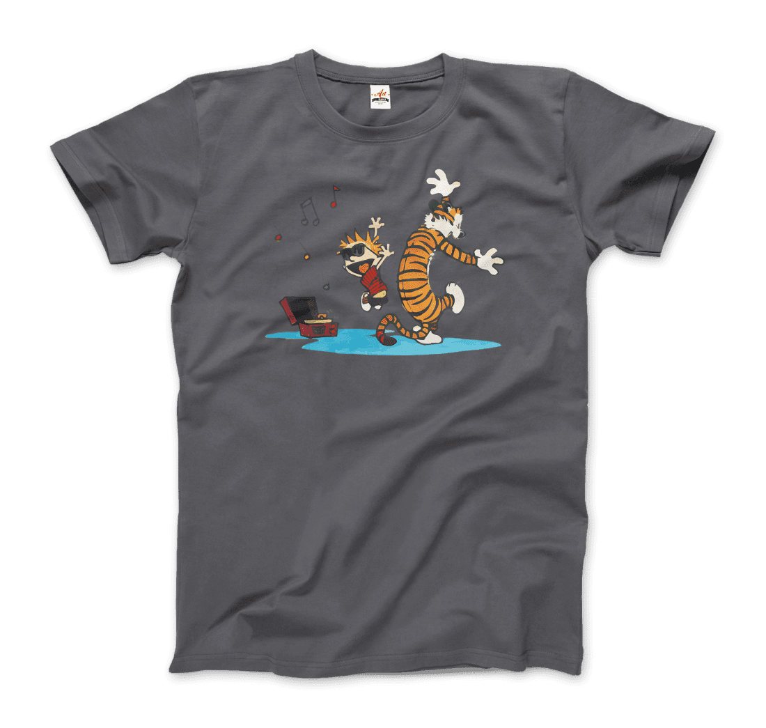Calvin and Hobbes Dancing with Record Player Graphic Tee - Premium variable from Tooksie - Just $22.99! Shop now at Tooksie