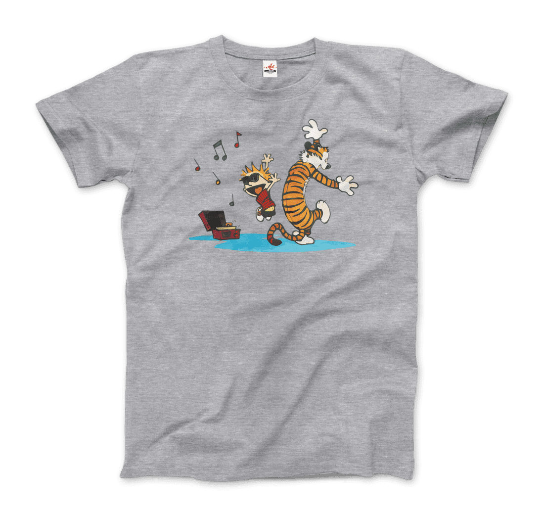 Calvin and Hobbes Dancing with Record Player Graphic Tee - Premium variable from Tooksie - Just $22.99! Shop now at Tooksie