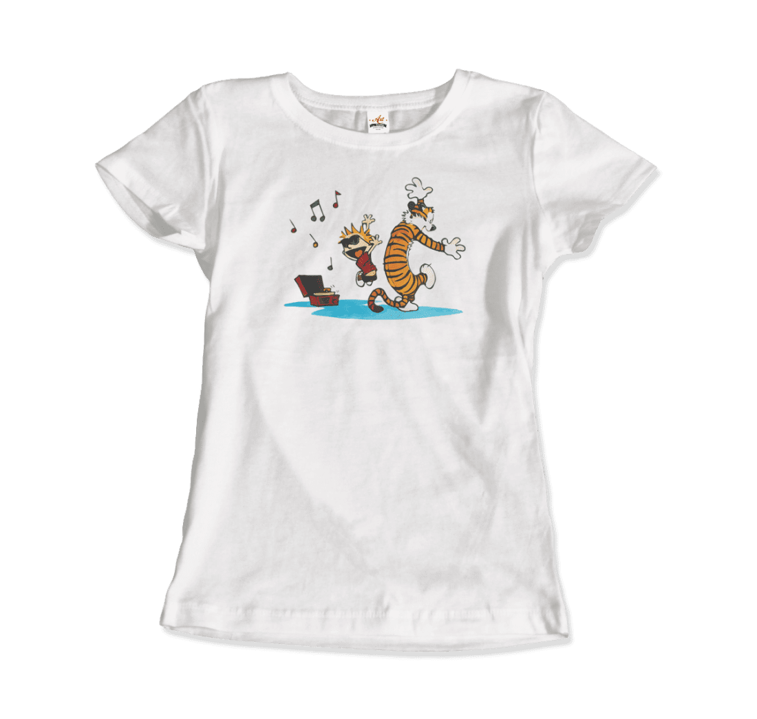Calvin and Hobbes Dancing with Record Player Graphic Tee - Premium variable from Tooksie - Just $22.99! Shop now at Tooksie