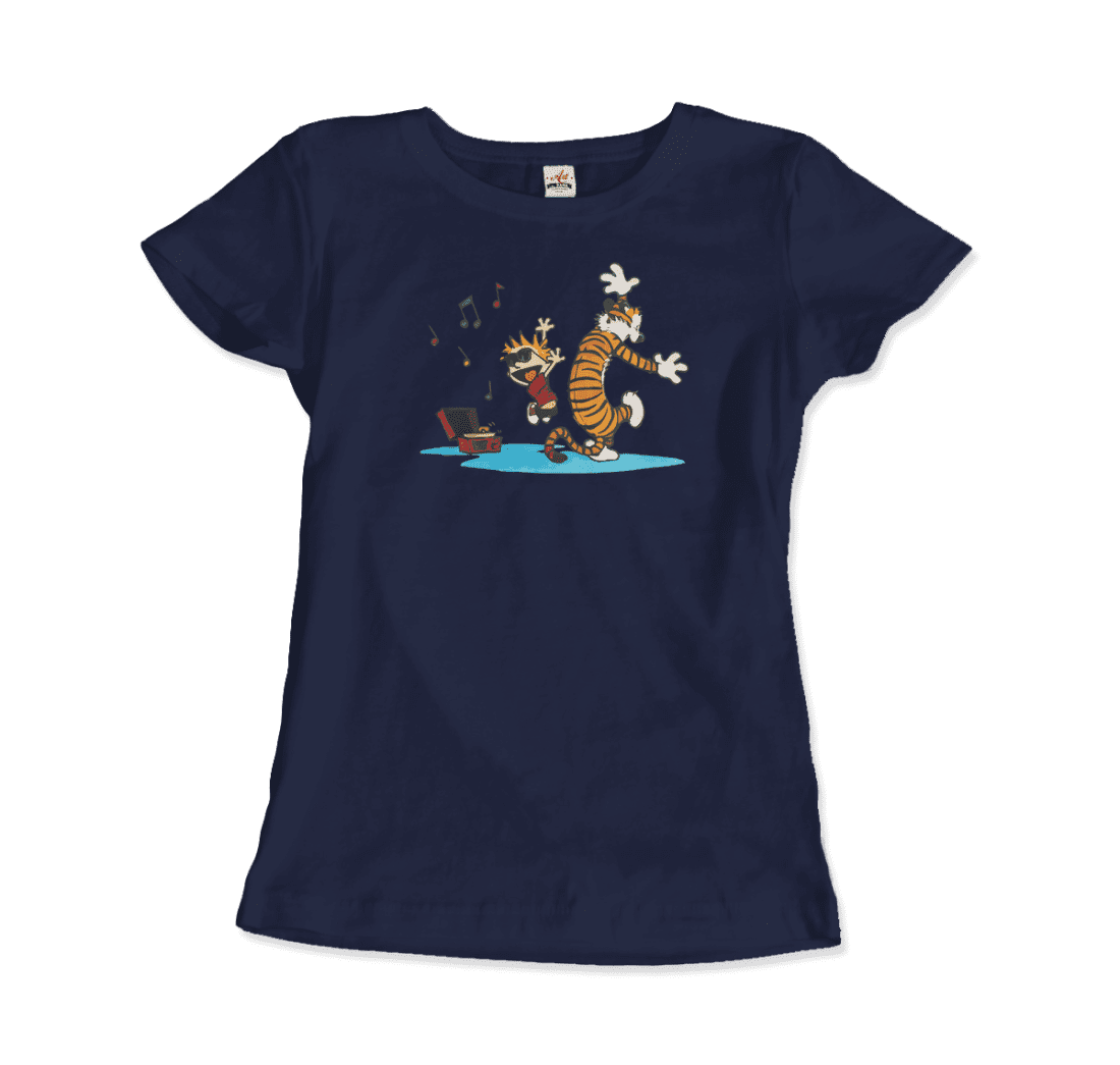 Calvin and Hobbes Dancing with Record Player Graphic Tee - Premium variable from Tooksie - Just $22.99! Shop now at Tooksie