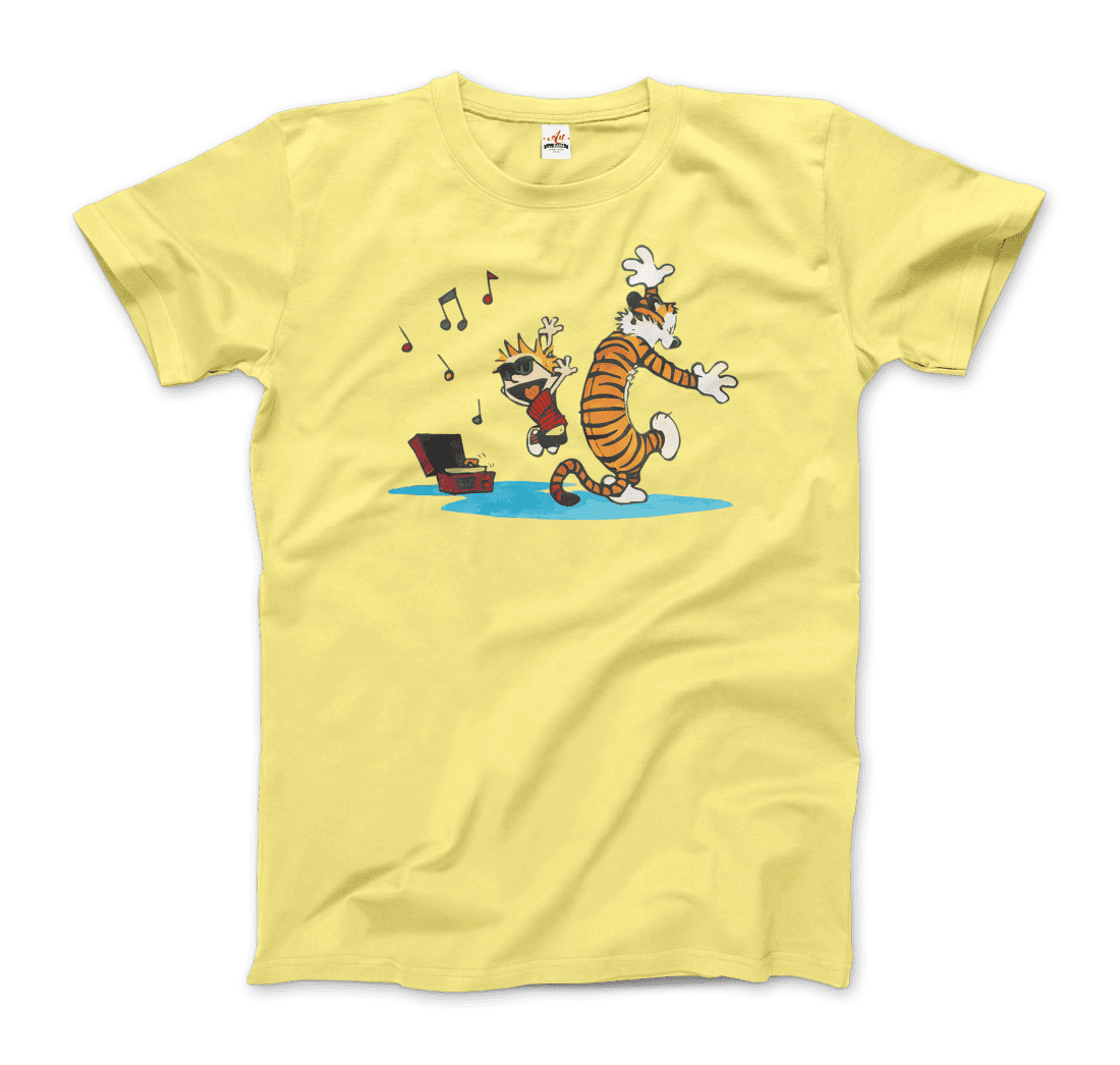 Calvin and Hobbes Dancing with Record Player Graphic Tee - Premium variable from Tooksie - Just $22.99! Shop now at Tooksie