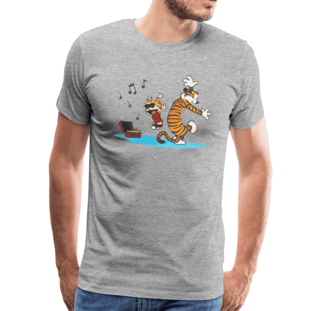 Calvin and Hobbes Dancing with Record Player Graphic Tee - Premium variable from Tooksie - Just $22.99! Shop now at Tooksie