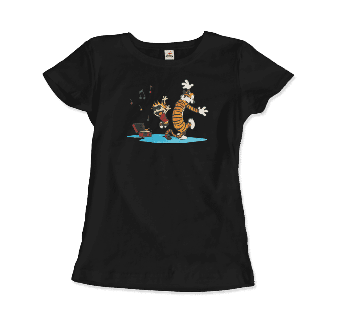 Calvin and Hobbes Dancing with Record Player Graphic Tee - Premium variable from Tooksie - Just $22.99! Shop now at Tooksie