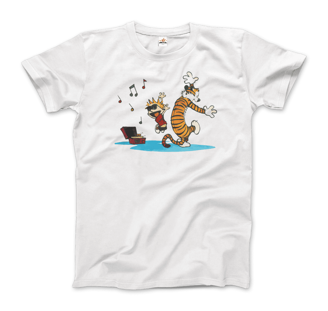 Calvin and Hobbes Dancing with Record Player Graphic Tee - Premium variable from Tooksie - Just $22.99! Shop now at Tooksie