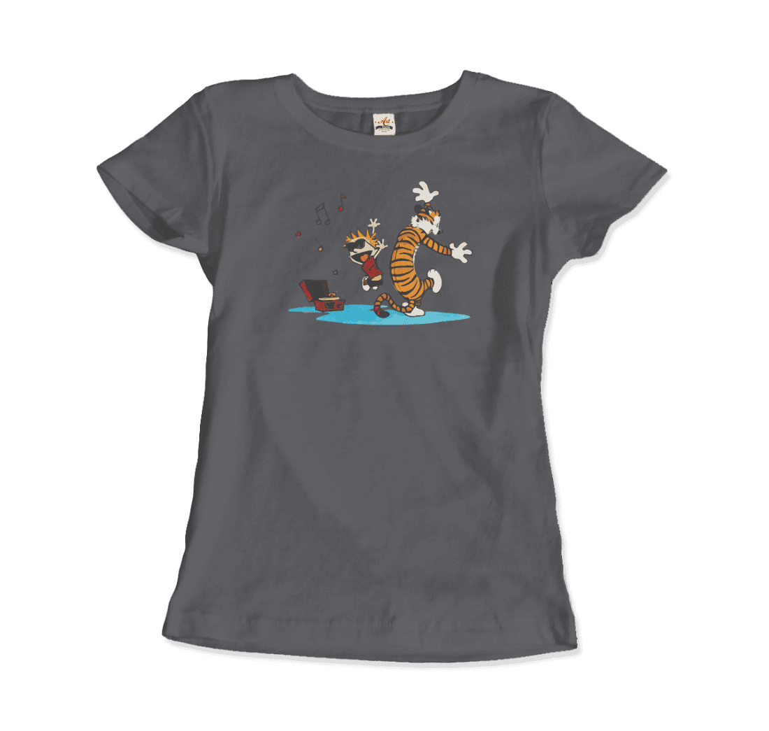 Calvin and Hobbes Dancing with Record Player Graphic Tee - Premium variable from Tooksie - Just $22.99! Shop now at Tooksie
