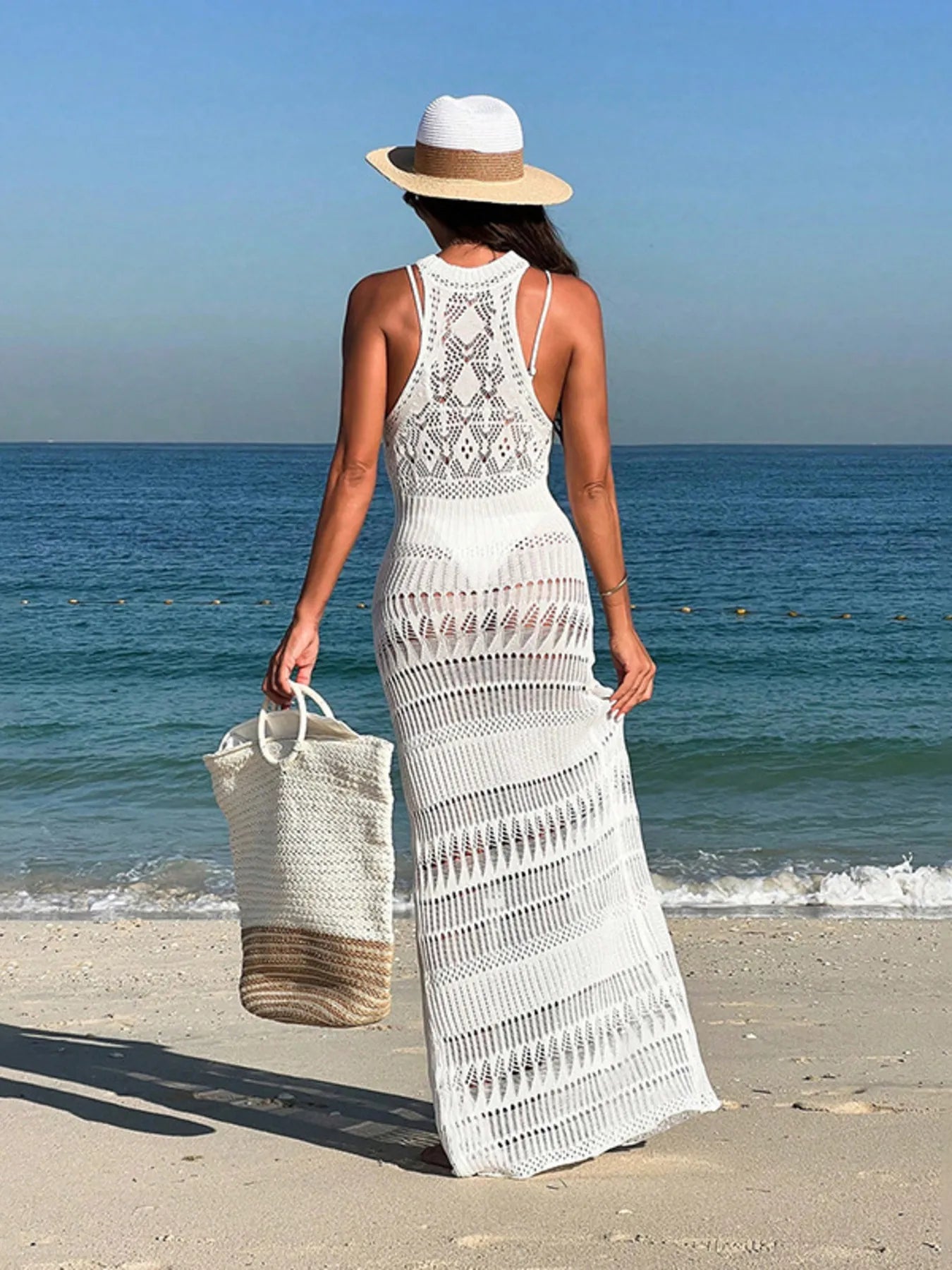 Crochet Sleeveless Split Cover-Up Maxi Dress - Premium variable from Tooksie - Just $32.99! Shop now at Tooksie