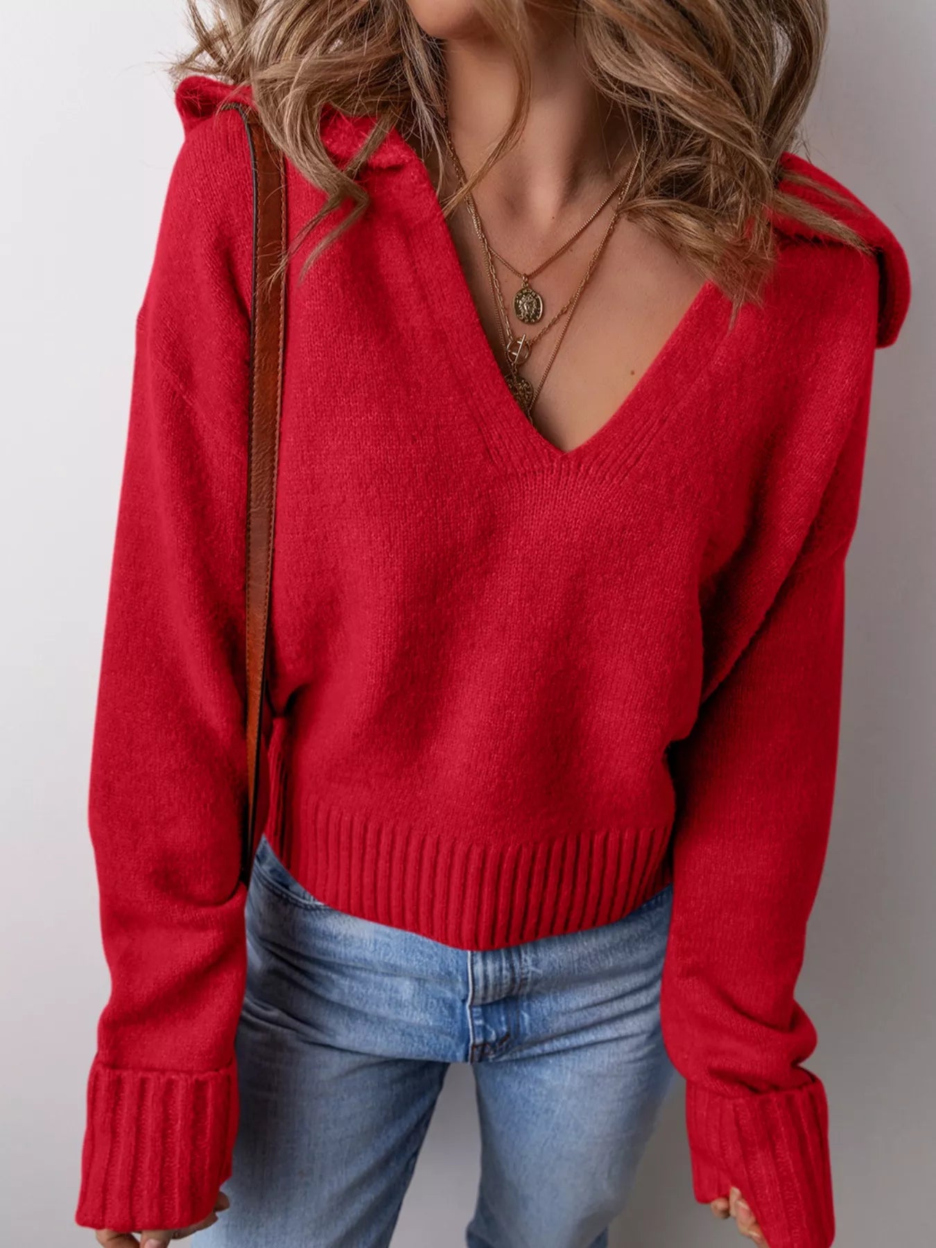 Collared V Neck Ribbed Edge Sweater - Premium variable from Tooksie - Just $44.99! Shop now at Tooksie