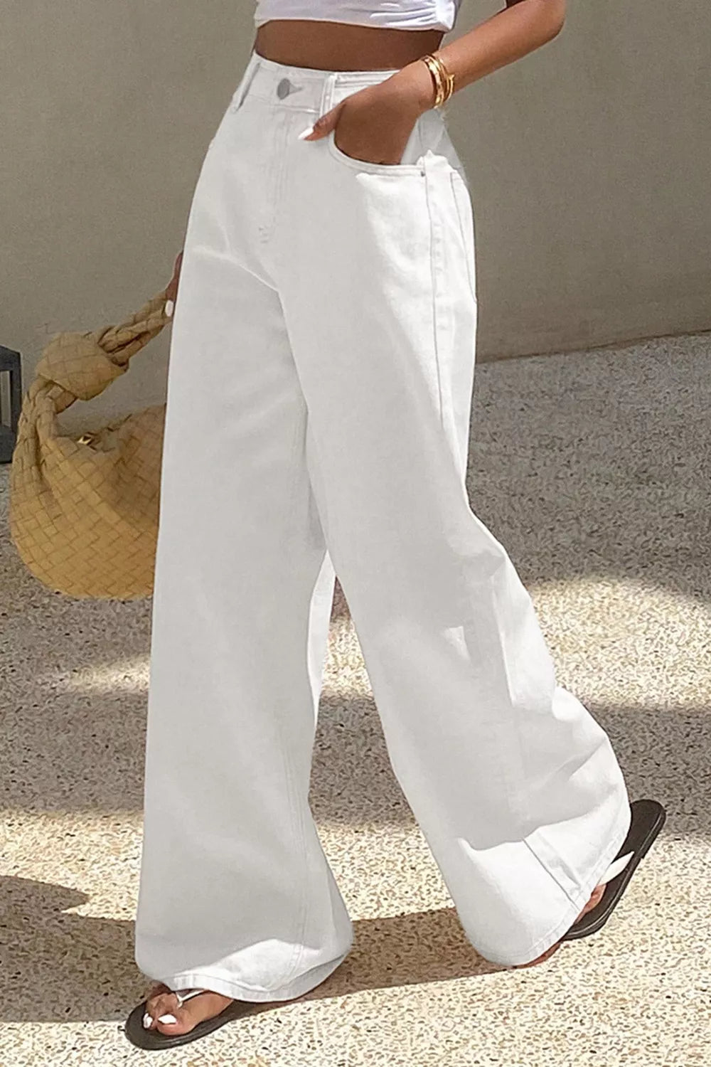 White Wide Leg Jeans - Premium variable from Tooksie - Just $63.99! Shop now at Tooksie
