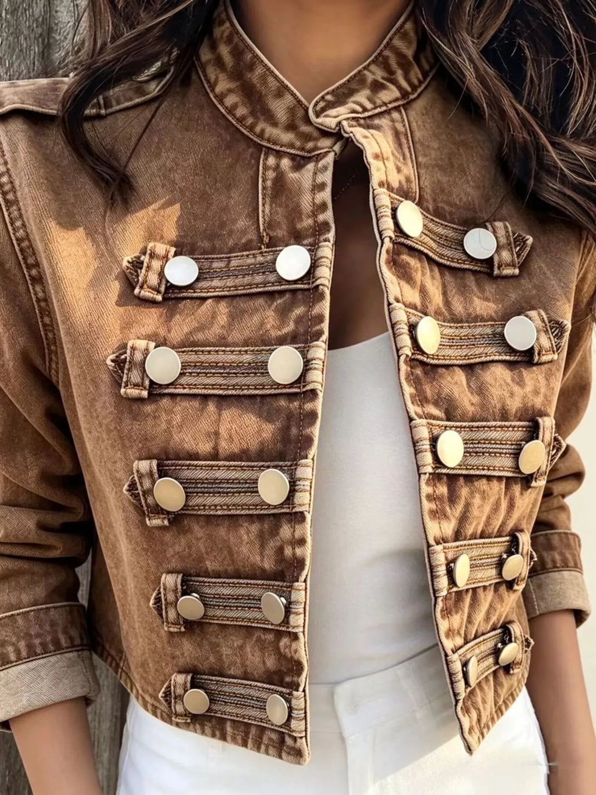 Washed Denim Military Inspired Jacket - Premium variable from Tooksie - Just $78.99! Shop now at Tooksie
