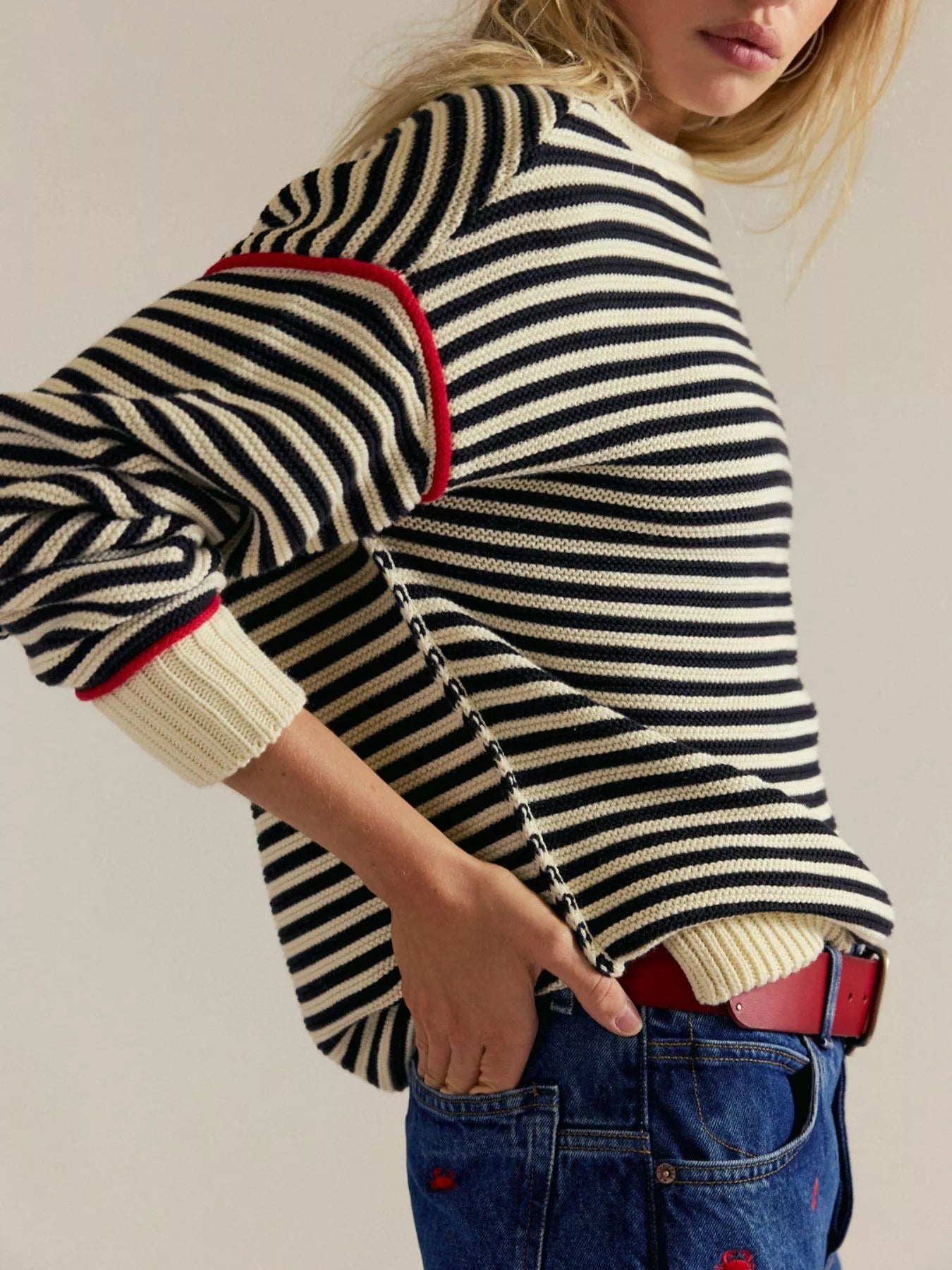 Striped Crew Neck Sweater - Premium variable from Tooksie - Just $43.99! Shop now at Tooksie