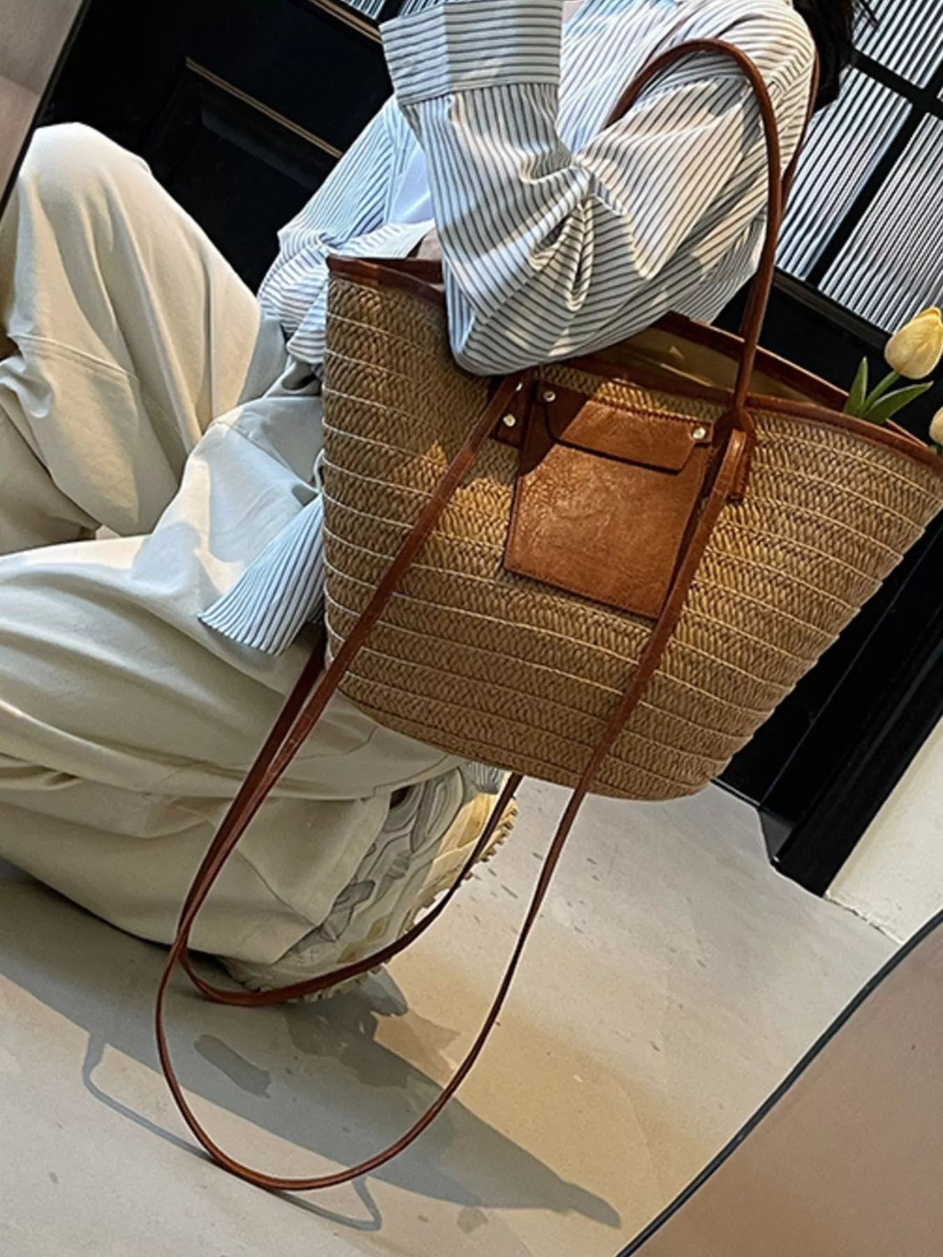 Straw Woven Shoulder Bag - Premium simple from Tooksie - Just $36.99! Shop now at Tooksie
