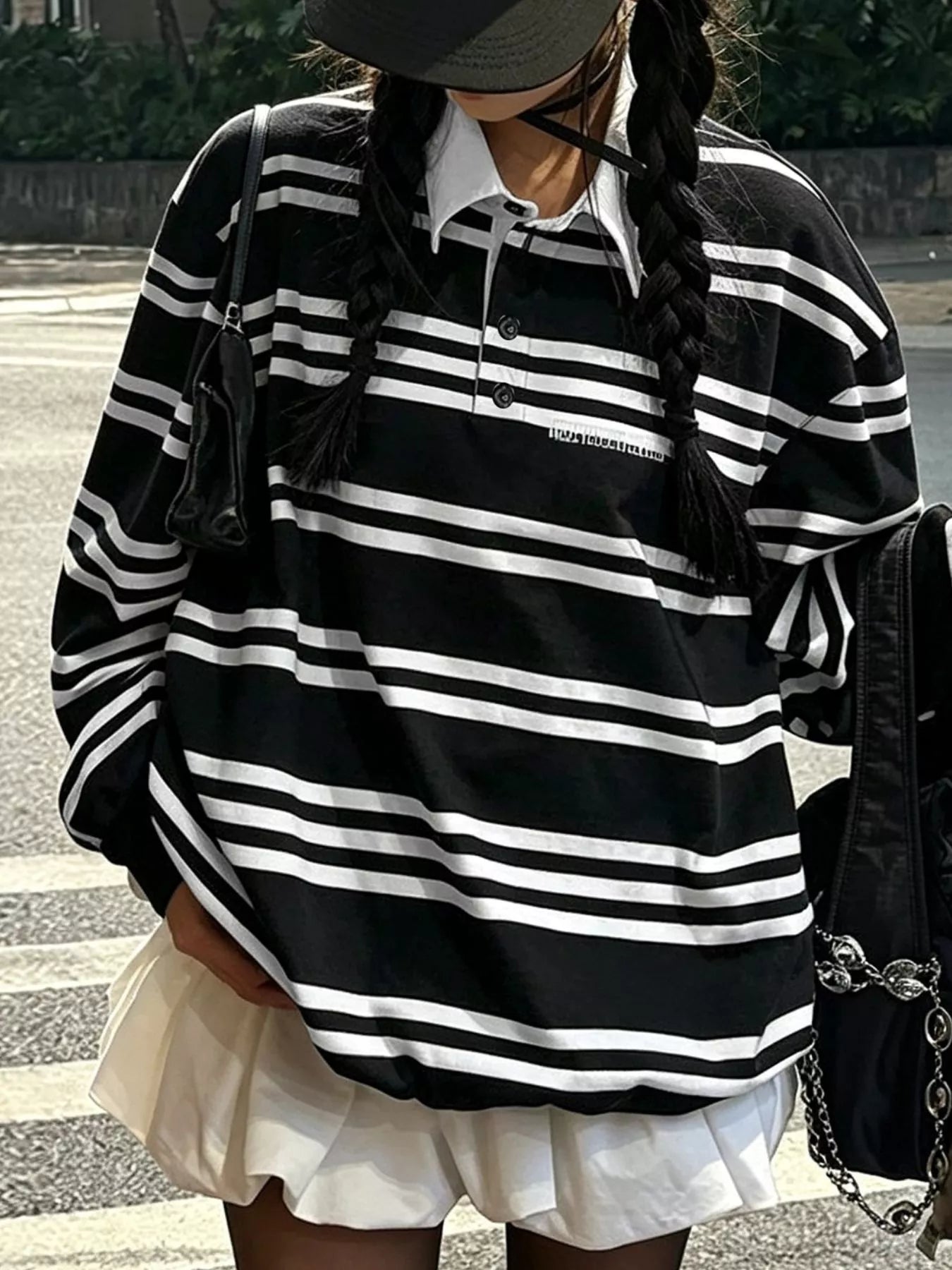 Black & White Striped Oversized Rugby Shirt - Premium variable from Tooksie - Just $41.99! Shop now at Tooksie
