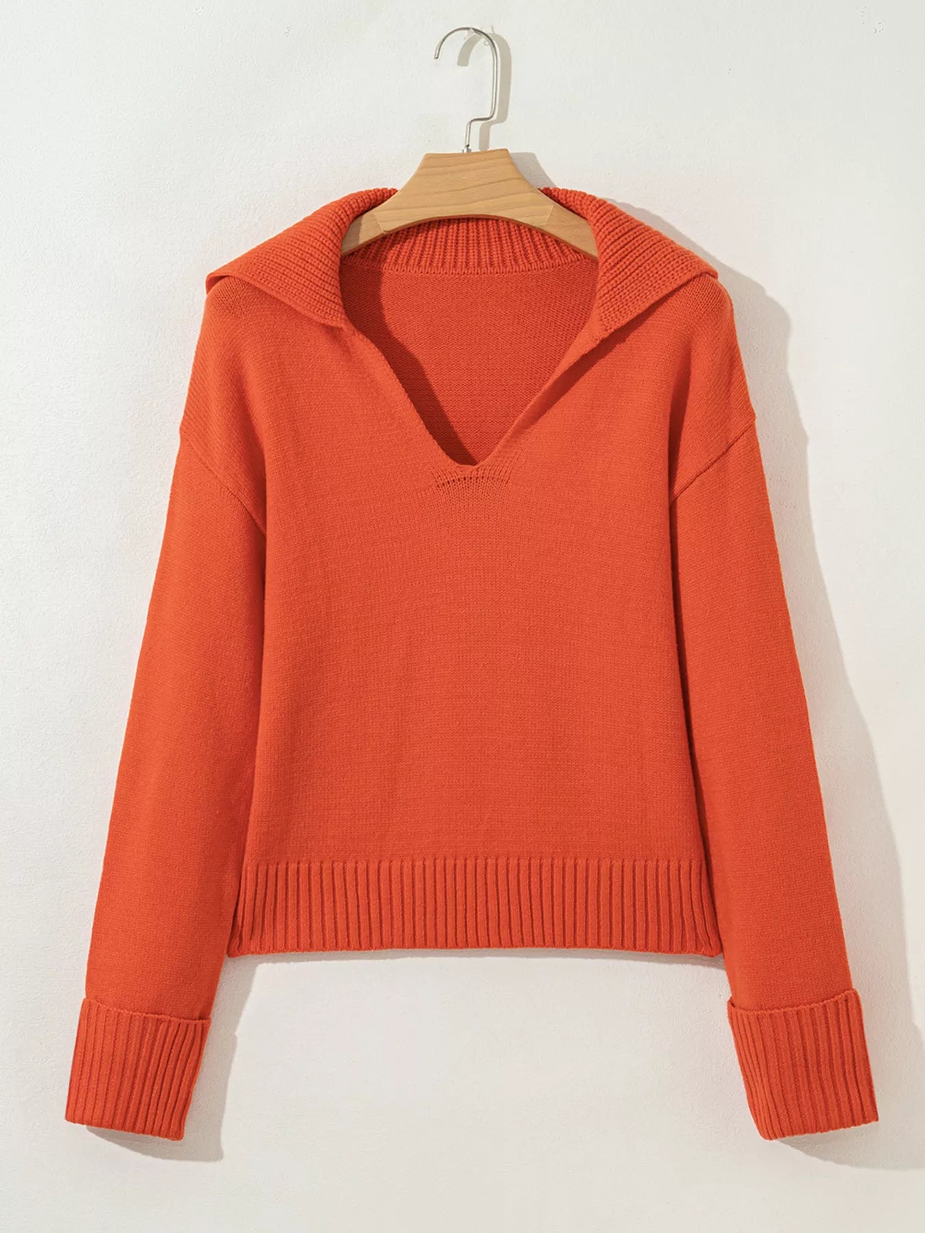 Collared V Neck Ribbed Edge Sweater - Premium variable from Tooksie - Just $44.99! Shop now at Tooksie