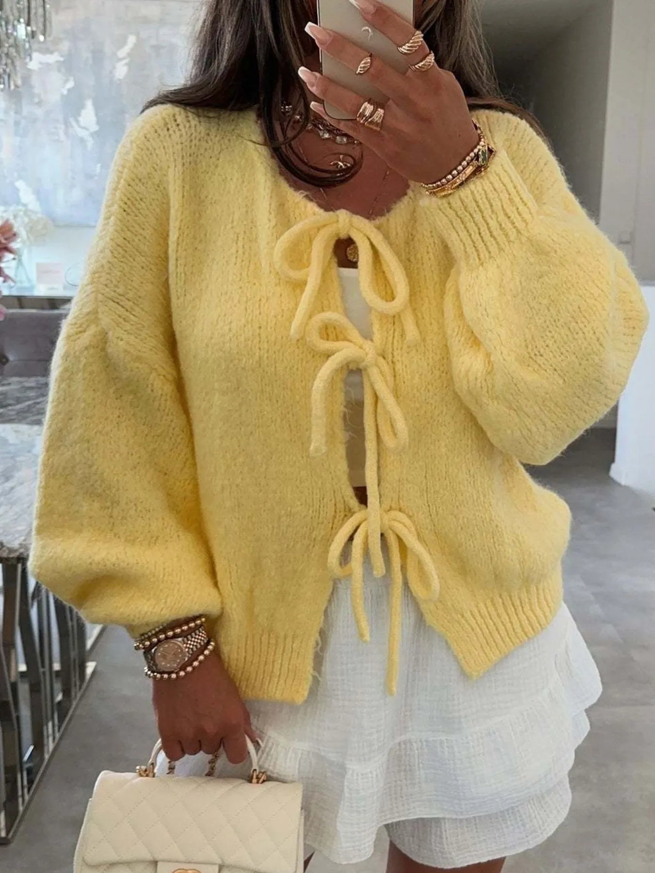Bow Tie Front Knit Cardigan - Premium variable from Tooksie - Just $42.99! Shop now at Tooksie