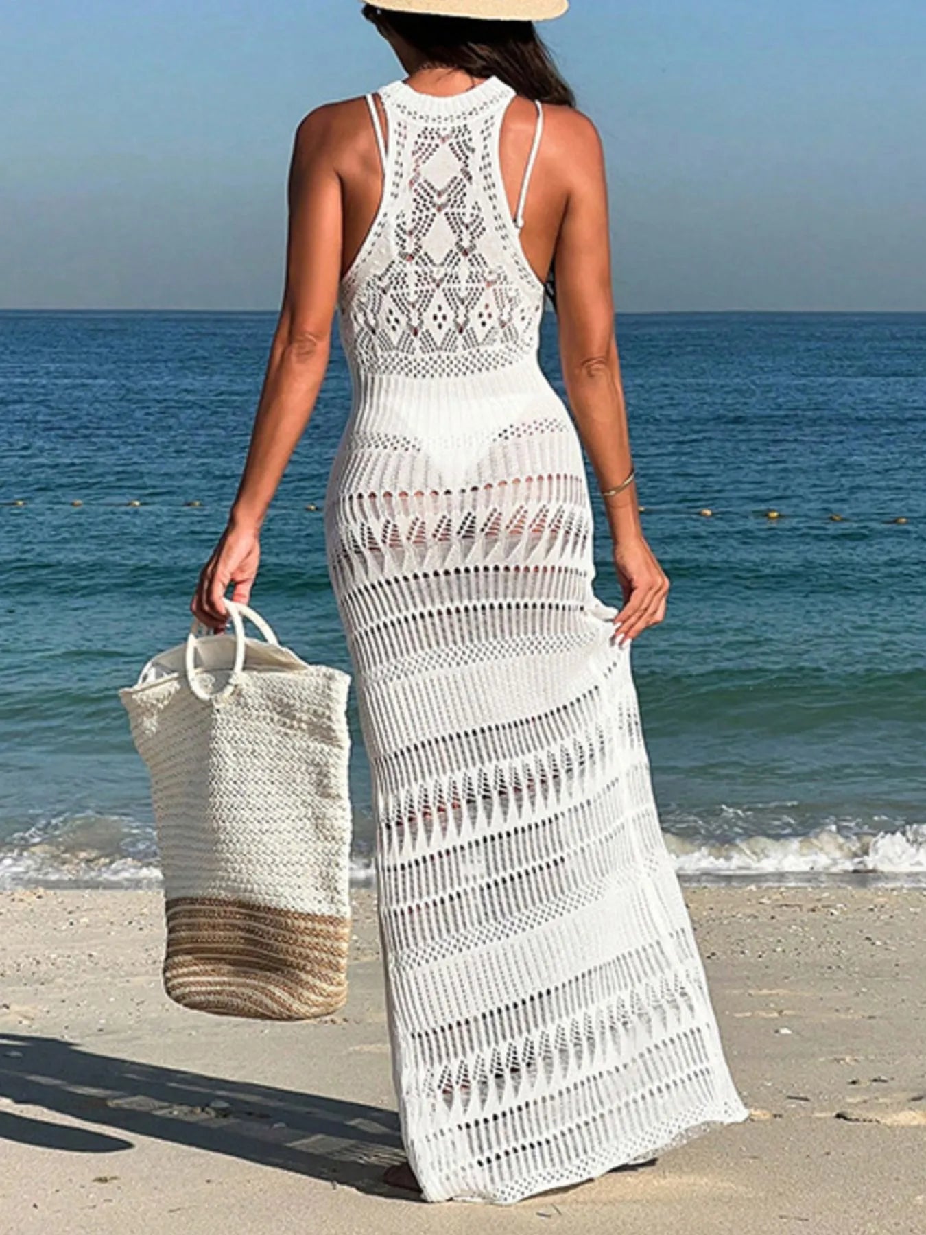 Crochet Sleeveless Split Cover-Up Maxi Dress - Premium variable from Tooksie - Just $32.99! Shop now at Tooksie