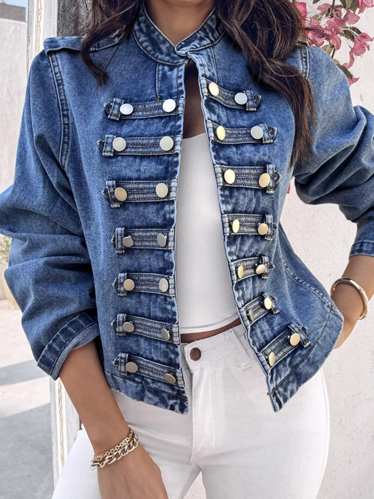 Washed Denim Military Inspired Jacket - Premium variable from Tooksie - Just $78.99! Shop now at Tooksie