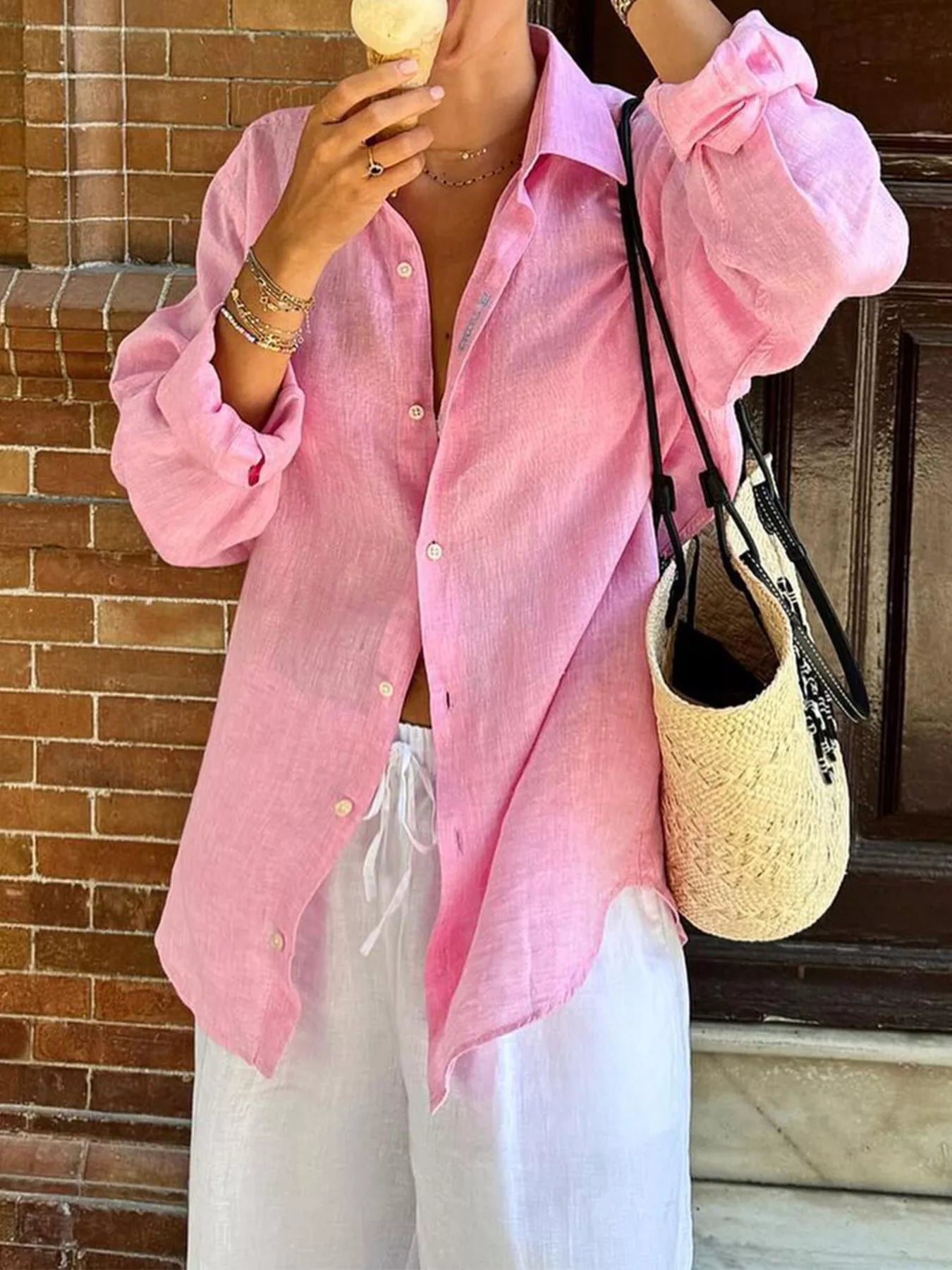 Pink Button Down Long Sleeve Shirt - Premium variable from Tooksie - Just $47.99! Shop now at Tooksie
