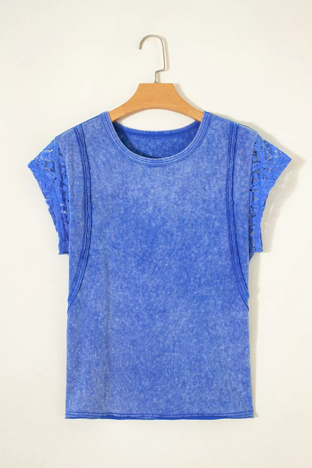 Mineral Wash Raw Seam Lace Sleeve Tee - Premium variable from Tooksie - Just $38.99! Shop now at Tooksie