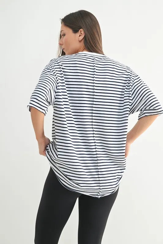 Striped Oversized Crewneck Tee - Premium variable from Tooksie - Just $29.99! Shop now at Tooksie