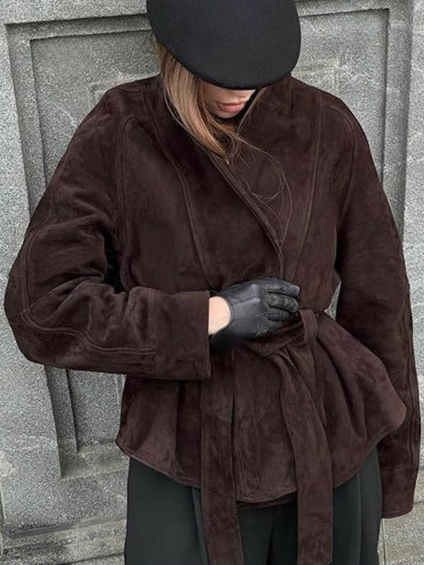 Tie Waist Vintage Style Faux Suede Jacket - Premium variable from Tooksie - Just $96.99! Shop now at Tooksie