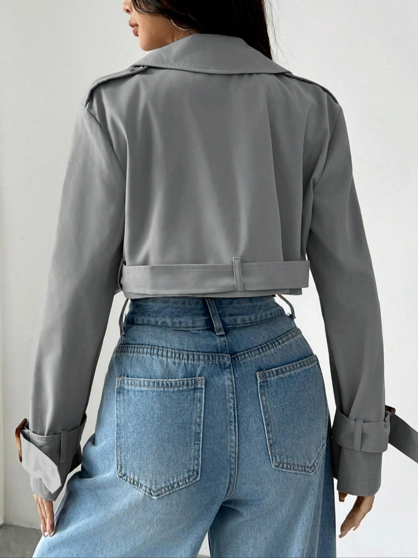 Double-Breasted Cropped Trench Coat - Premium variable from Tooksie - Just $47.99! Shop now at Tooksie