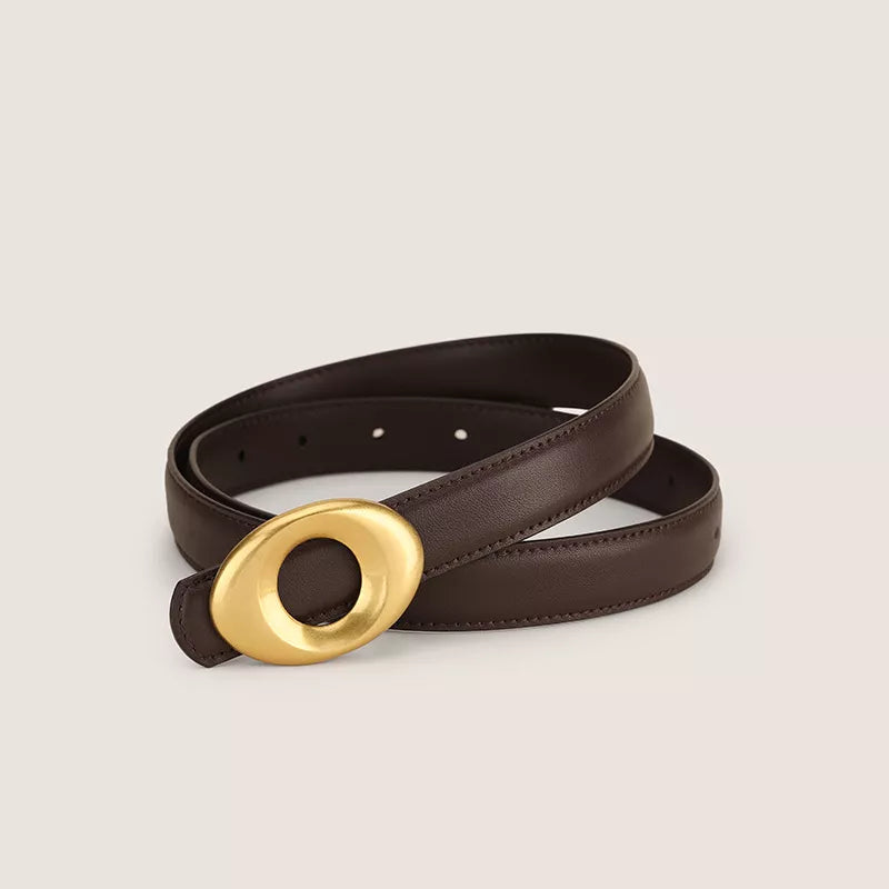 Oval Buckle Leather Belt - Premium variable from Tooksie - Just $80.99! Shop now at Tooksie
