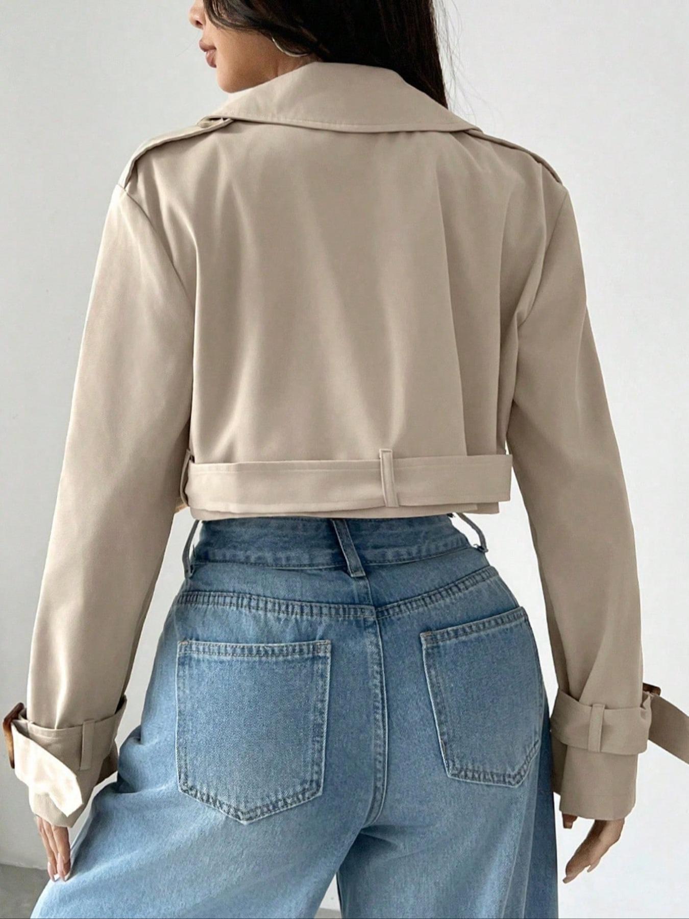 Double-Breasted Cropped Trench Coat - Premium variable from Tooksie - Just $47.99! Shop now at Tooksie