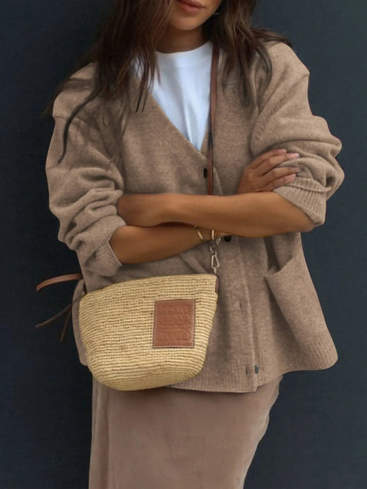 Button-Front Long Sleeve Cardigan - Premium variable from Tooksie - Just $59.99! Shop now at Tooksie